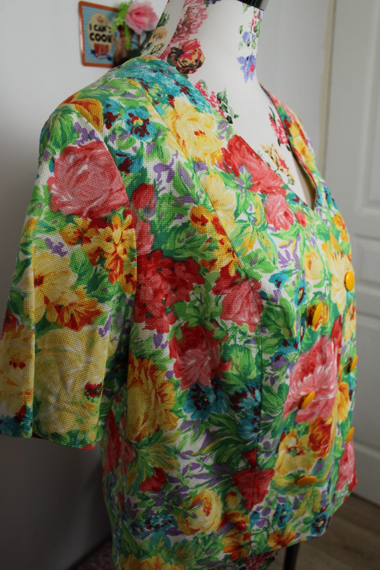 🌸🍒Blouse manches courtes vintage 70's imprimé floral dense - jardin romantique - Taille 42/44🍒🌸