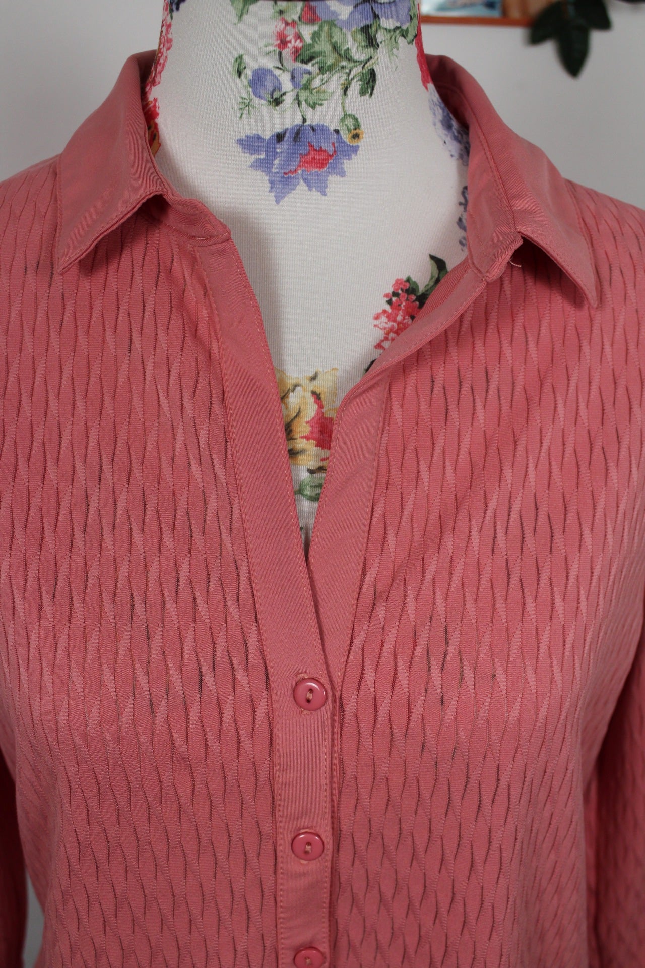 🍒🌸Blouse vintage 90's col chemisier - rose romantique texturé Damart - Taille 38/40🌸🍒