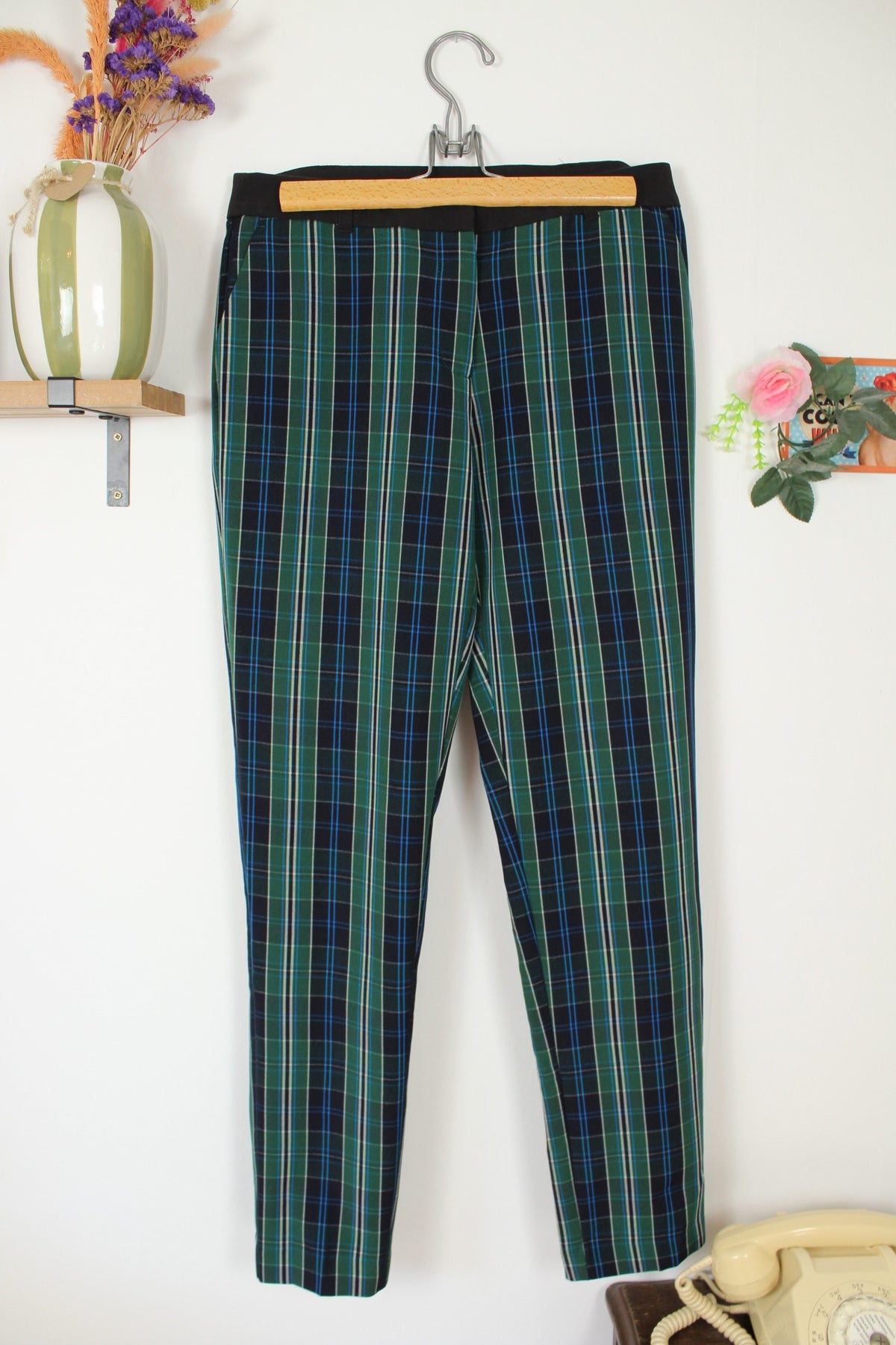 Pantalon rétro rayé vert foncé & noir - coupe skinny - 3 Suisses - Taille 40