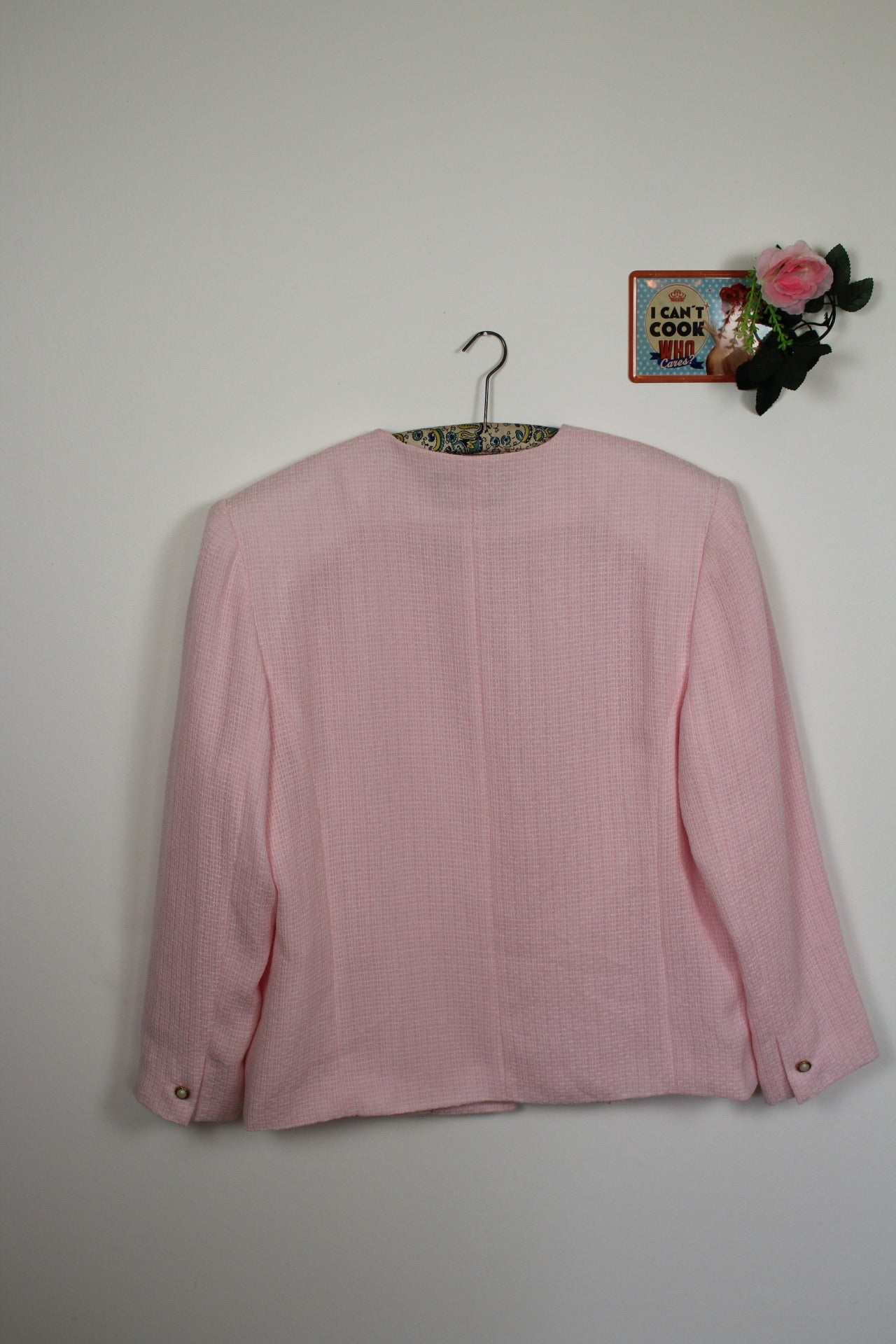 🌸 Ensemble jupe + veste preppy vintage 80's rose poudré - perles nacrées & boutons dorés🍒