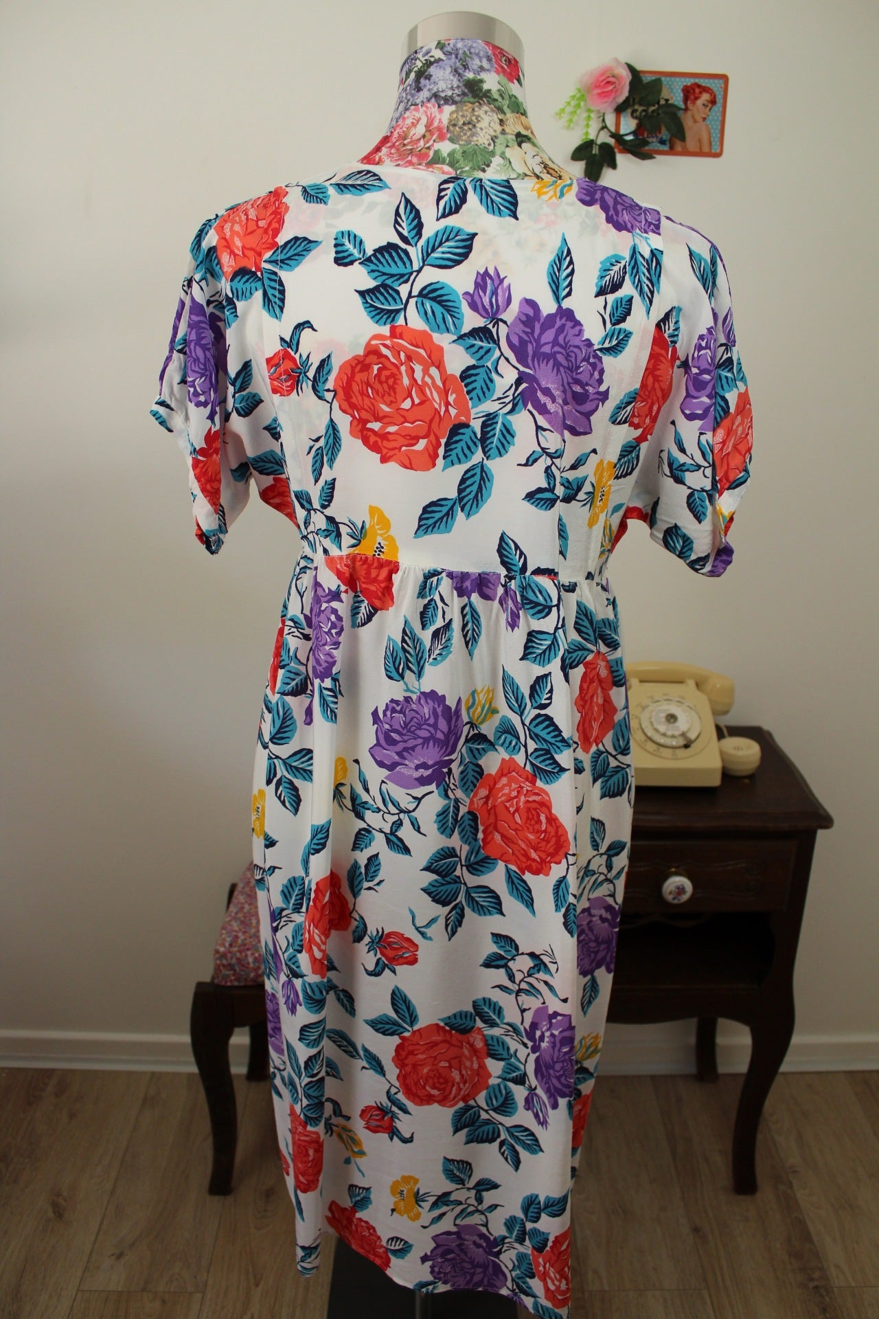 🌸🍒Robe vintage 80's blanche fleurie pep's - coupe & manches amples - Taille 38/40🍒🌸