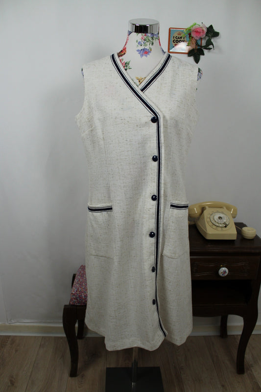 🍒🌸Robe vintage 80s crème chinée en lin - Taille 40🌸🍒