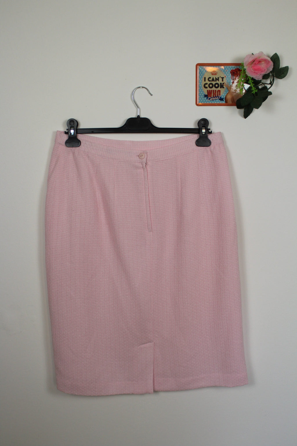 🌸 Ensemble jupe + veste preppy vintage 80's rose poudré - perles nacrées & boutons dorés🍒