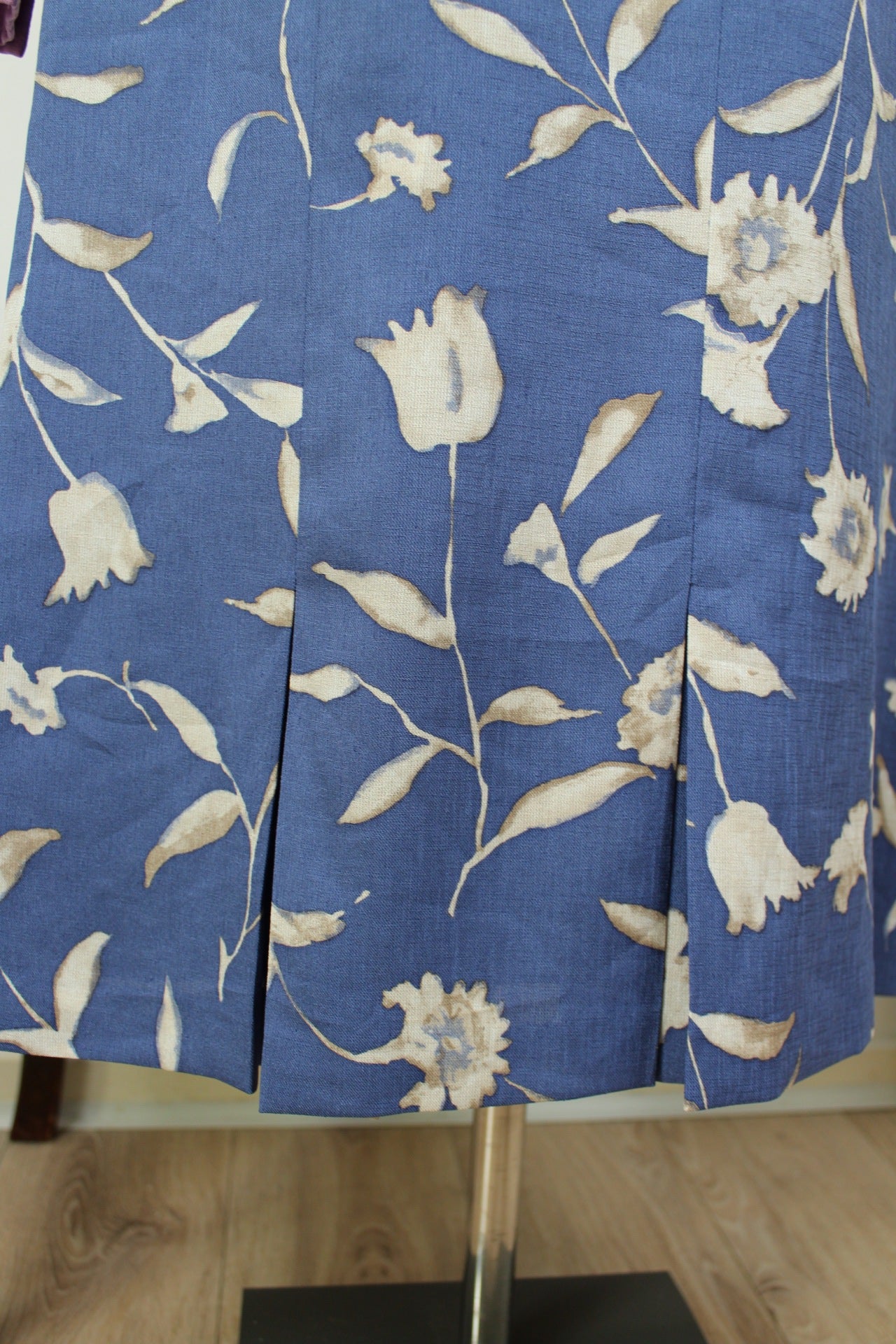 🍒🌸Jupe vintage 80's fleurie bleue et crème - Taille 38🌸🍒