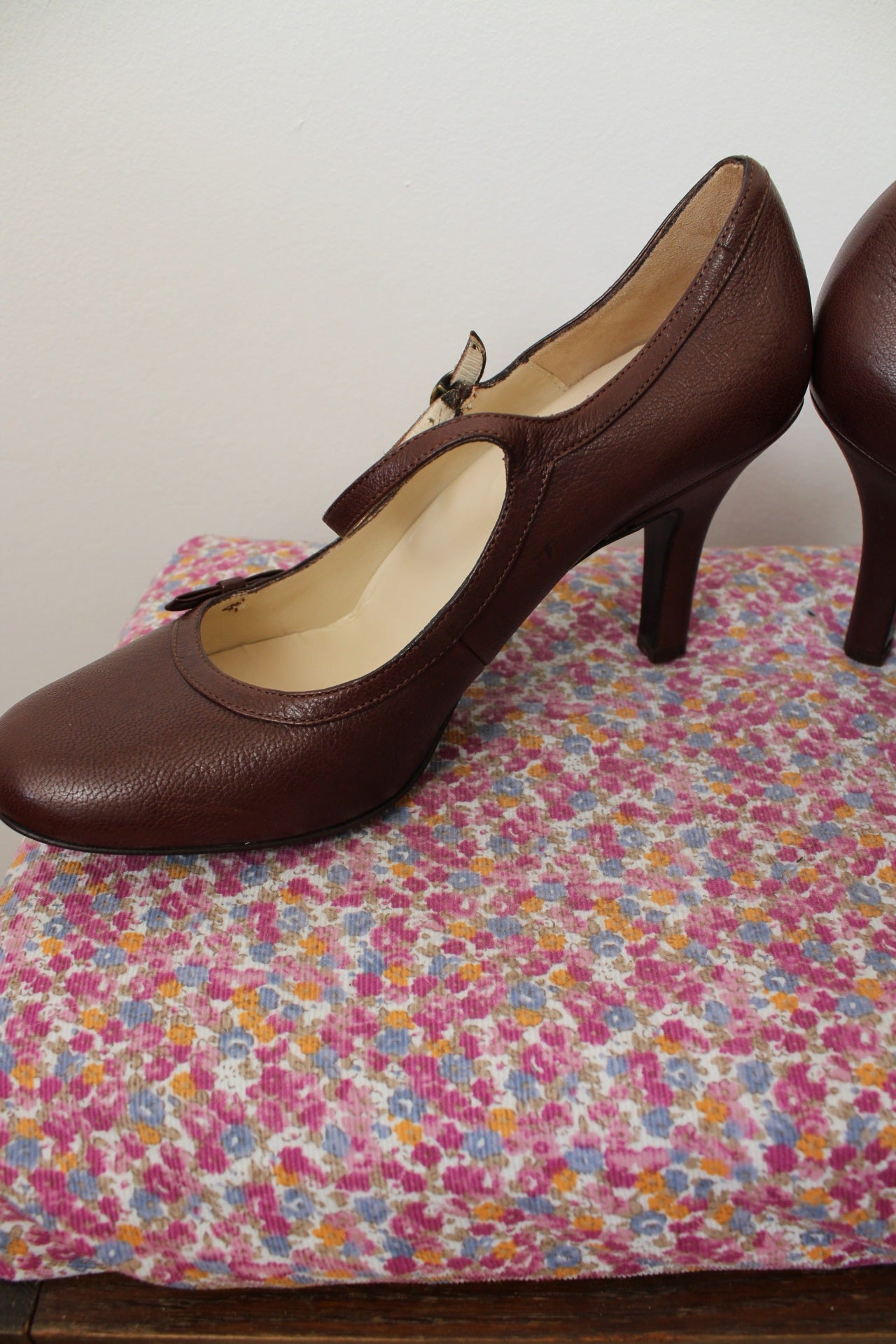🌸🍒 Escarpins Shoeroom tout cuir marron - petit noeud pin-up & bride Mary Jane - pointure 39🍒🌸