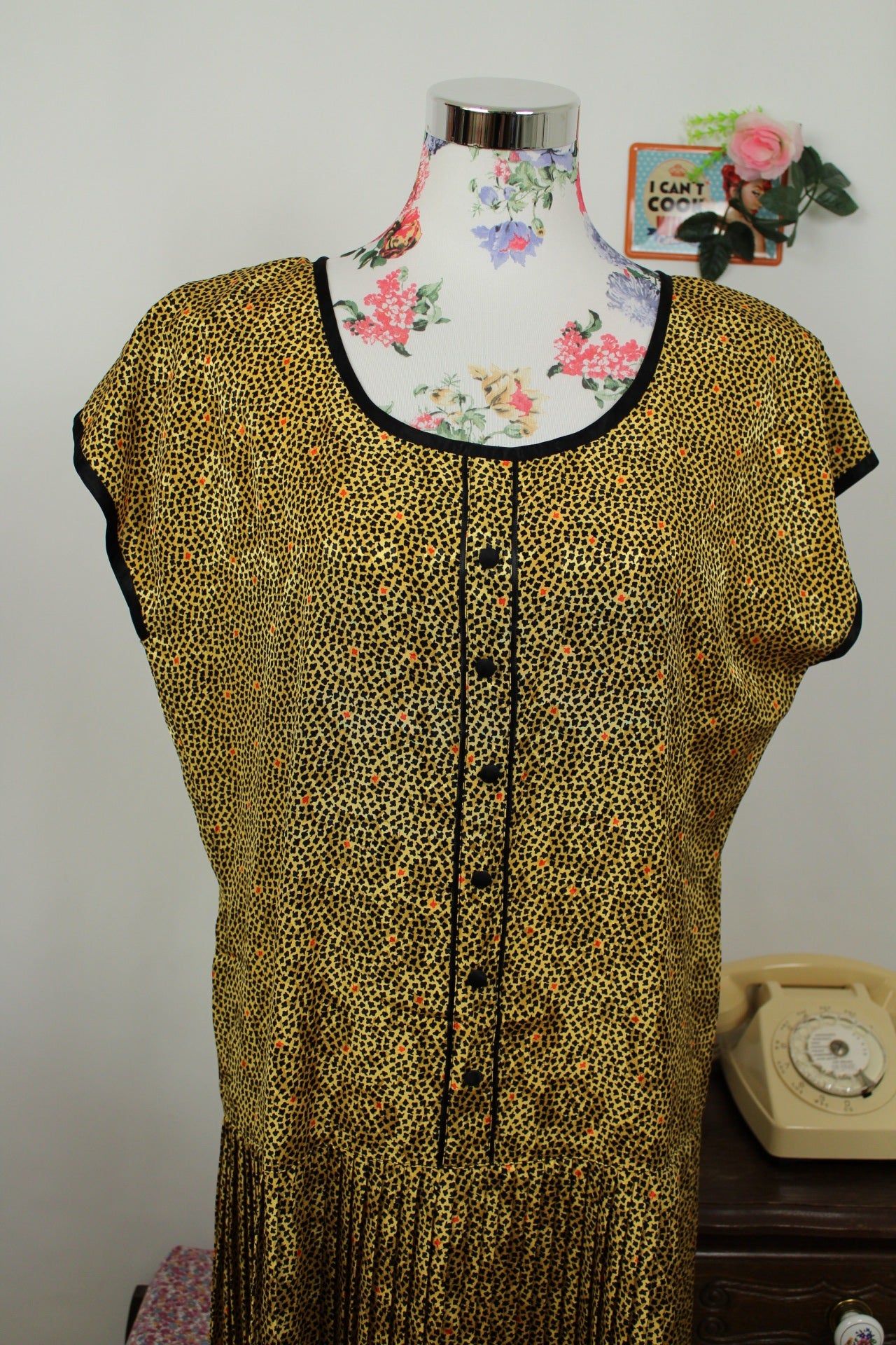 🌸🍒Robe vintage 80's petites fleurs & fleurs satinées jacquard - Taille 40/42🍒🌸