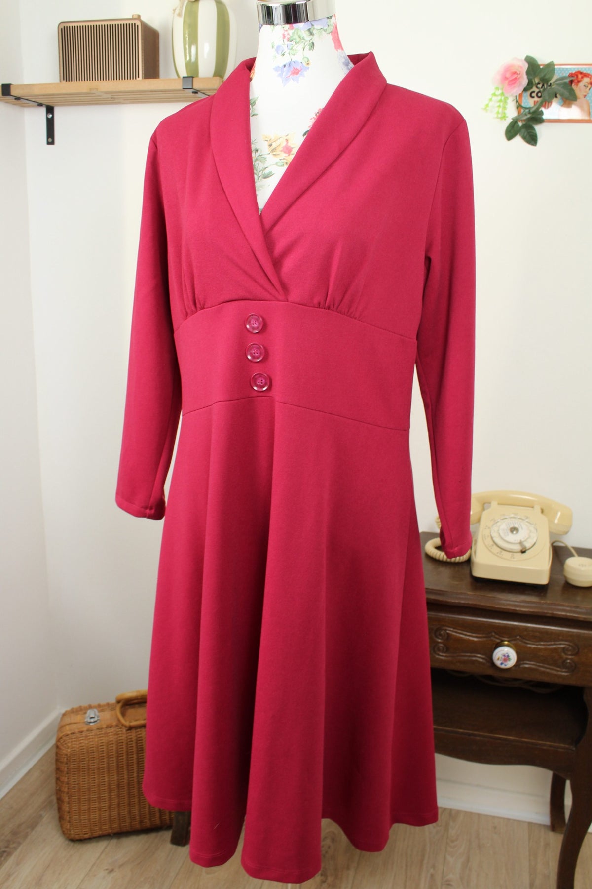 Robe pin-up années 80/90 bordeaux pourpre Sergio Di Fiori - Taille 40/42