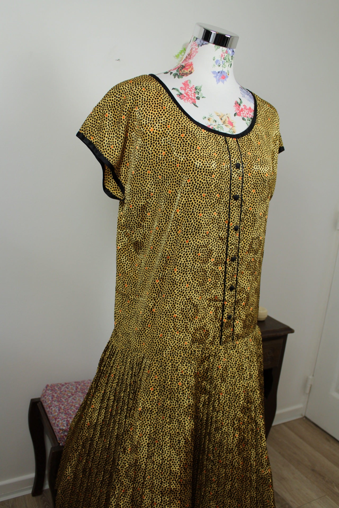 🌸🍒Robe vintage 80's petites fleurs & fleurs satinées jacquard - T.40/42🍒🌸