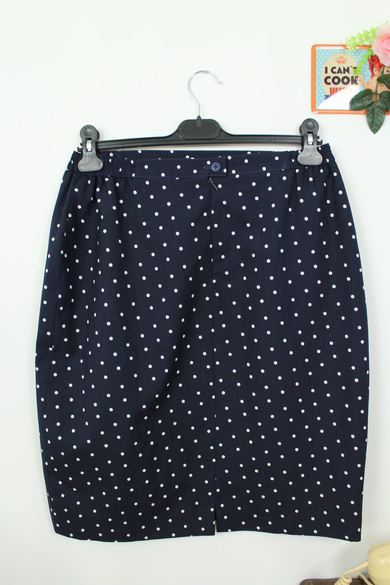 🌸🍒Jupe vintage 80's esprit pin-up rockabilly bleu marine à pois - Taille 38/40🍒🌸