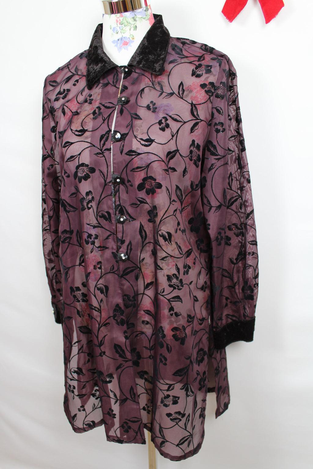 ✨Chemise vintage 90's violette velours & paillettes - élégance mystique✨