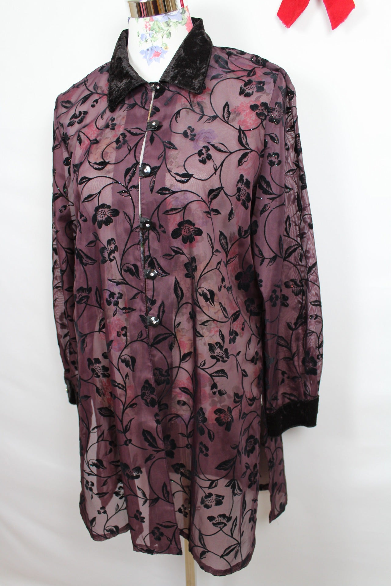 ✨Chemise vintage 90's violette velours & paillettes - élégance mystique✨