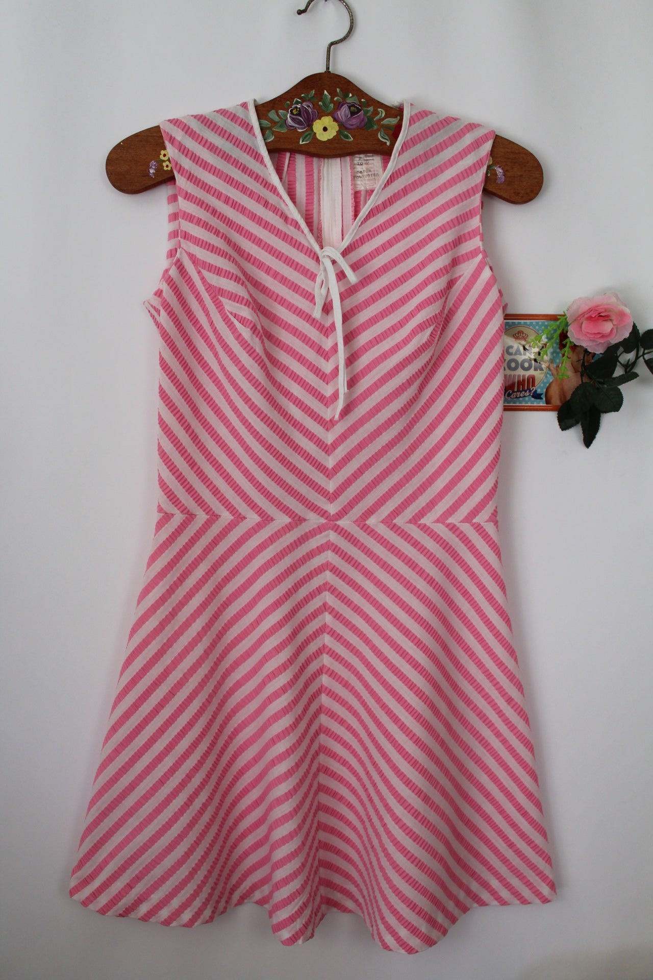 🍒🌸Robe vintage 60's en coton à rayures ondulées rose peps - Taille 36🌸🍒