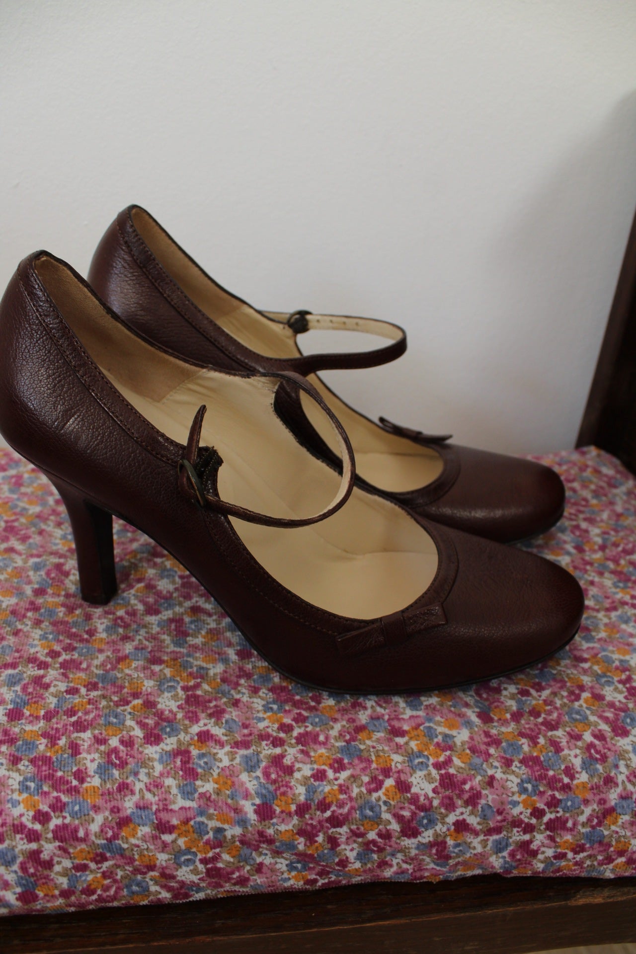 🌸🍒 Escarpins Shoeroom tout cuir marron - petit noeud pin-up & bride Mary Jane - pointure 39🍒🌸