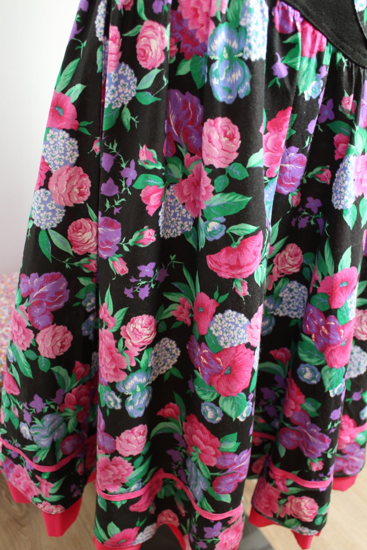 🌸🍒Robe vintage 80s plastron corset fleurie bohème romantique folk jupe évasée - Taille 36/38🍒🌸