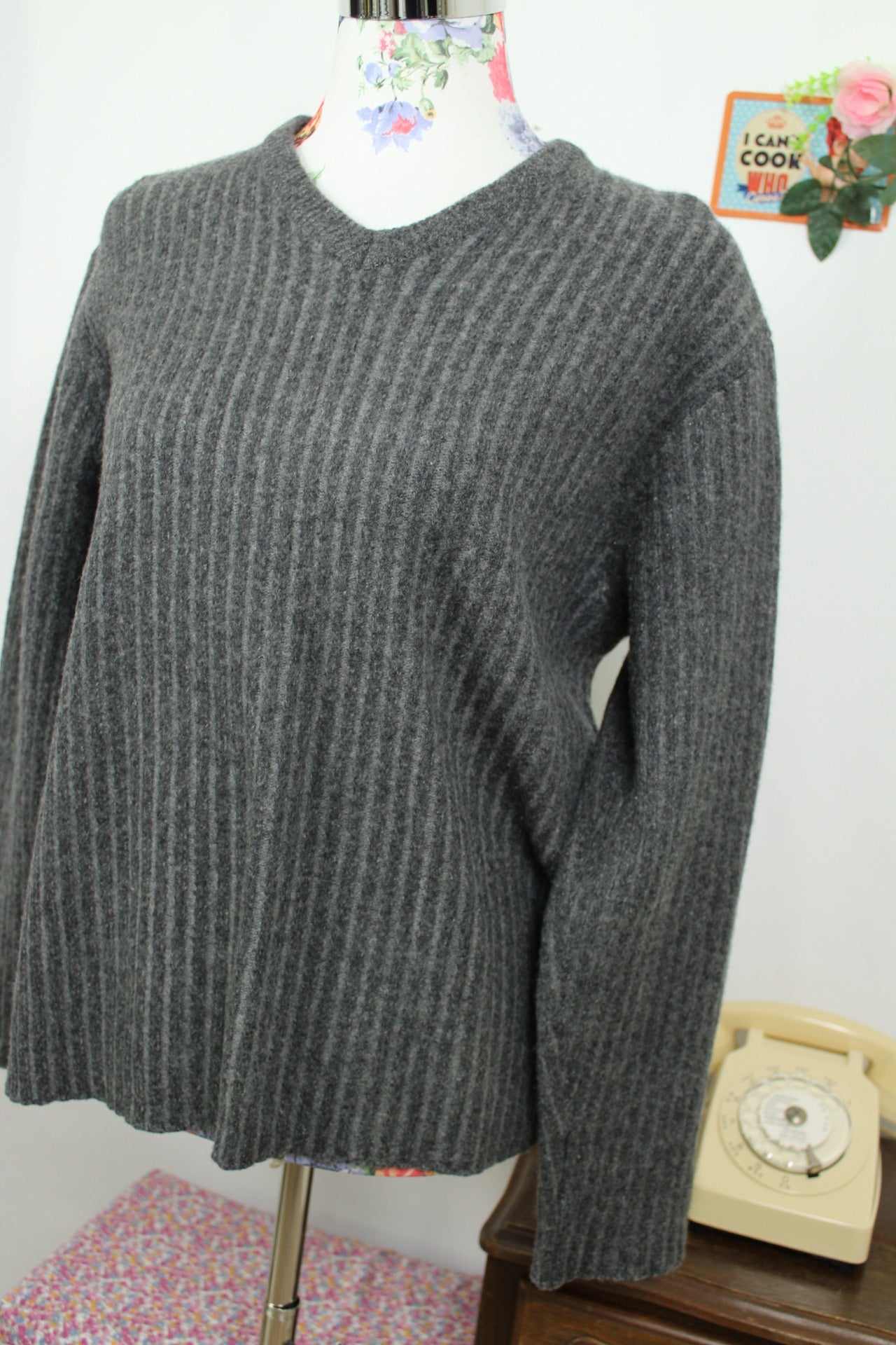 🌸🍒Pull côtelé gris Hugo Boss cachemire - vintage 90's - Taille 40/42🍒🌸