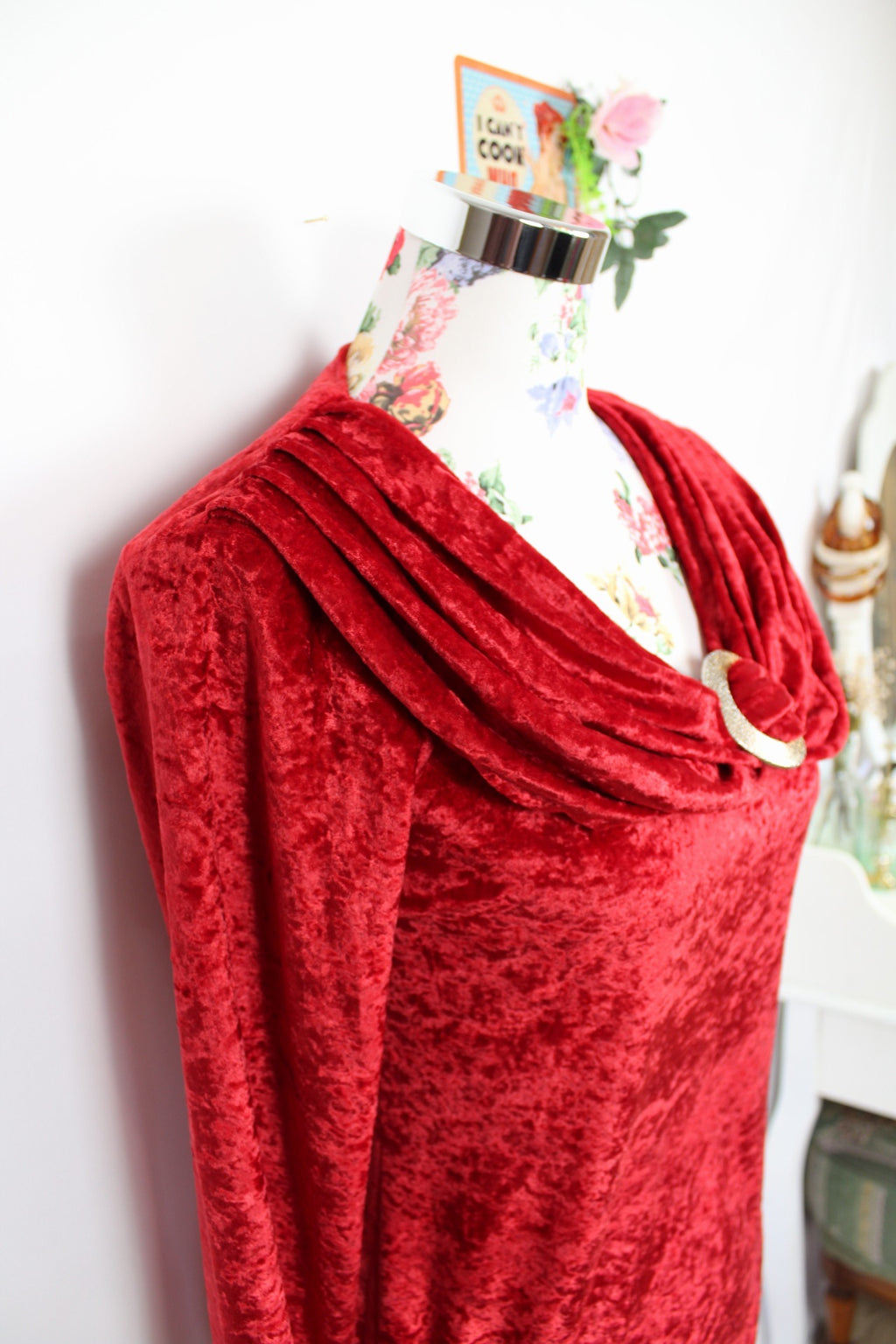 ✨Body rouge en velours satiné 80's gamour - anneau doré✨