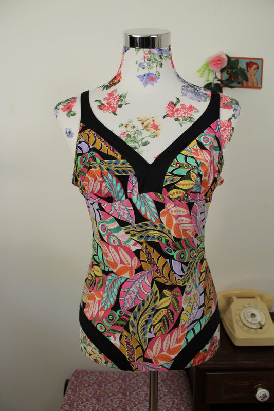 🌸🍒Maillot de bain vintage 80/90's imprimé psychédélique coloré - Taille 40/42🍒🌸