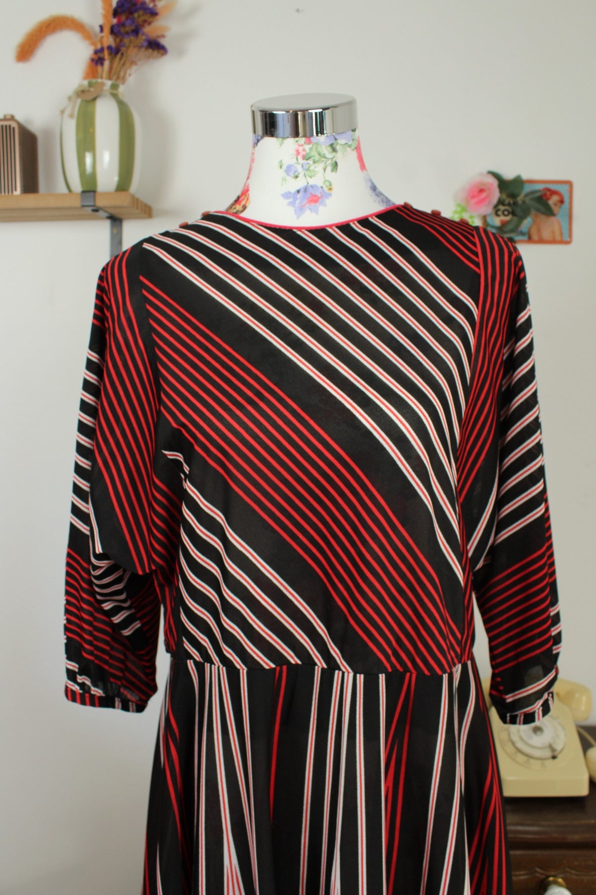 Robe vintage années 70 manches longues rayée automne chic - Taille 40/42