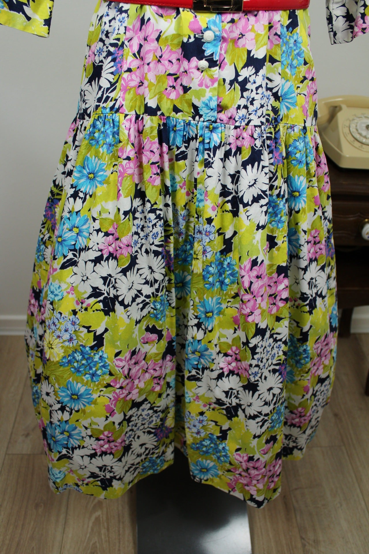 🌸🍒Robe vintage 80's fleurie Gevana - manches bouffantes 100% coton - Taille 38/40🍒🌸