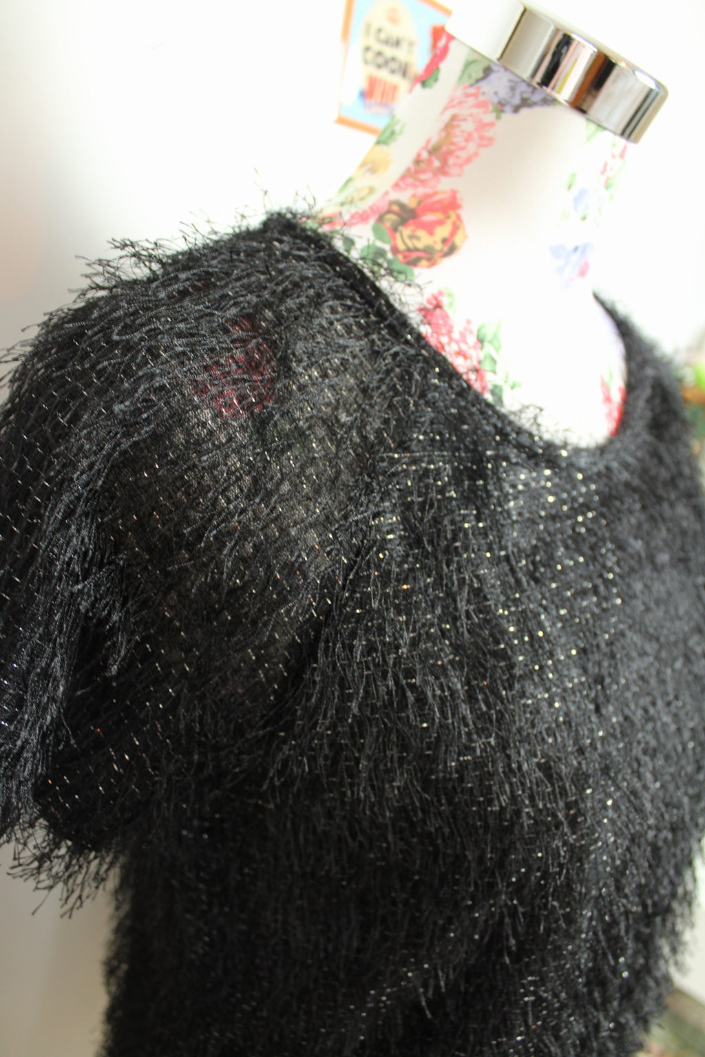 ✨Top noir duveteux pailleté vintage Y2k 2000's pour les fêtes✨