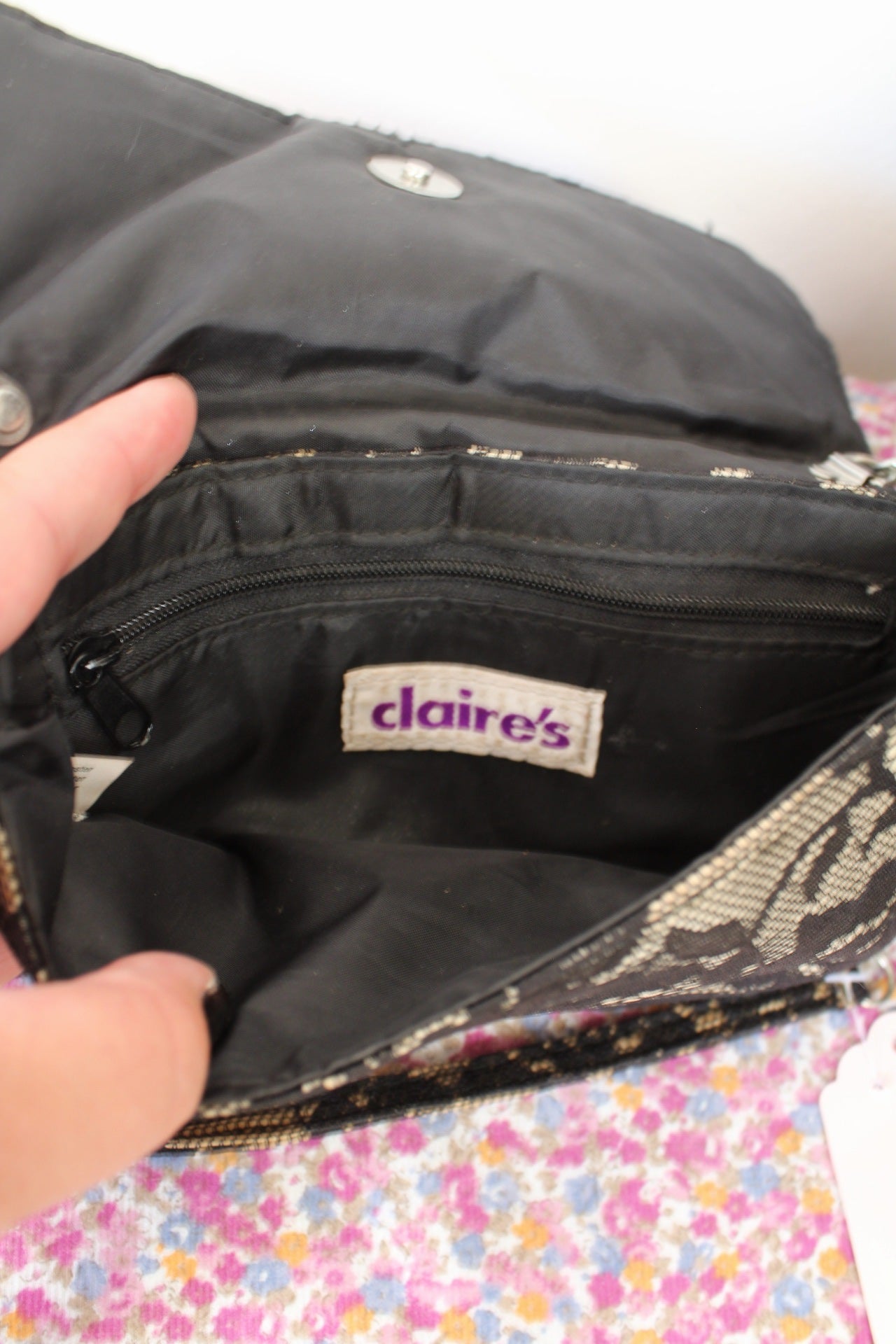 🌸🍒Sac pochette en dentelle noire fleurie Claire's années 2000 Y2k🍒🌸