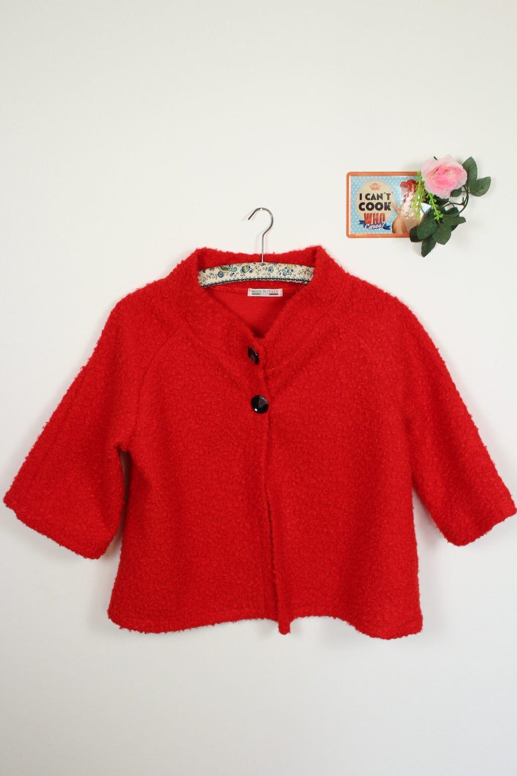 🌸Cardigan rouge bouclé 80's - style Jackie O - made in Italy🍒