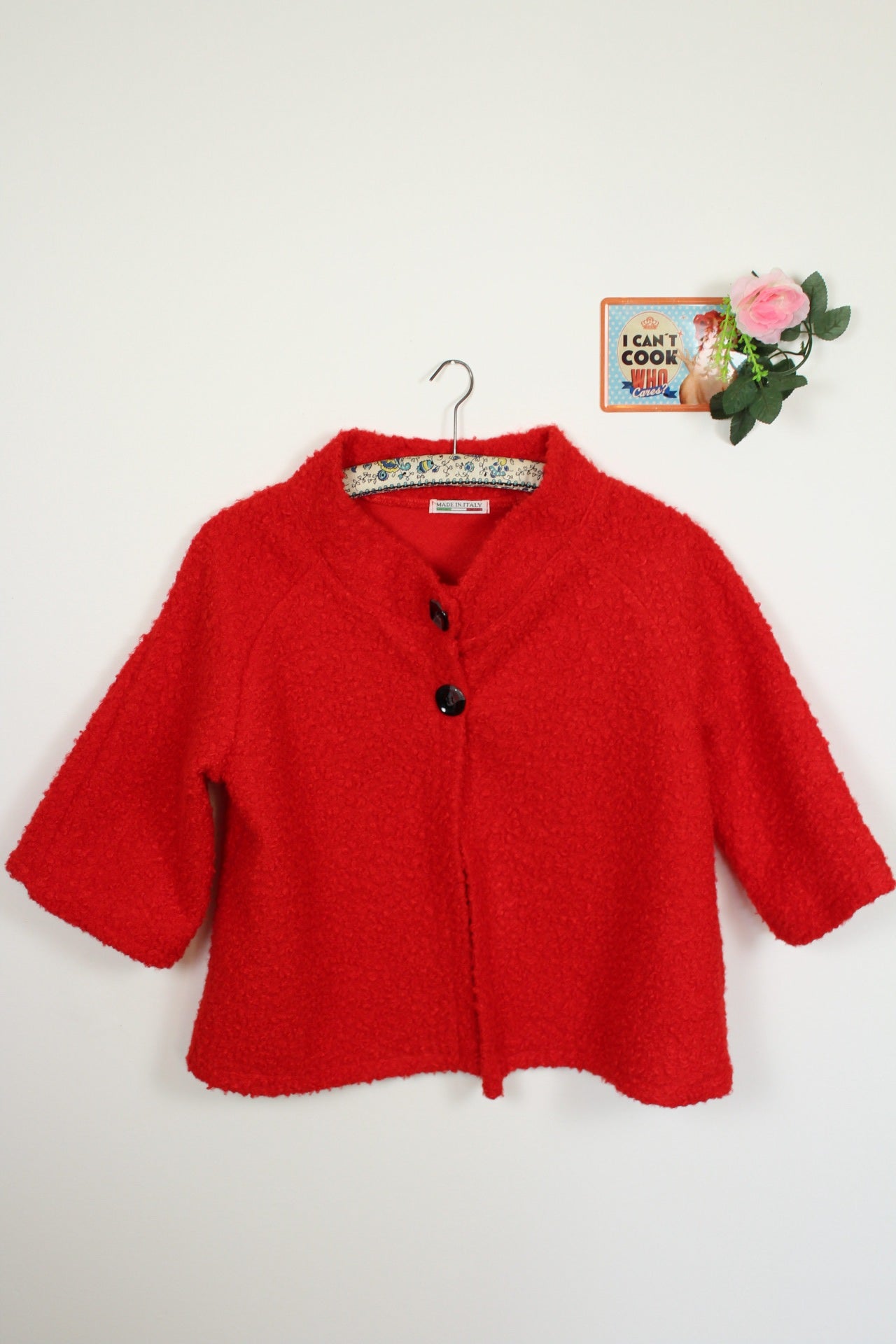 🌸Cardigan rouge bouclé 80's - style Jackie O - made in Italy🍒
