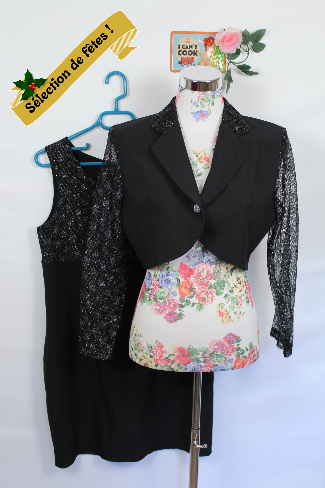 ✨Ensemble de soirée noir vintage 90s - robe + Boléro manches pailletées✨