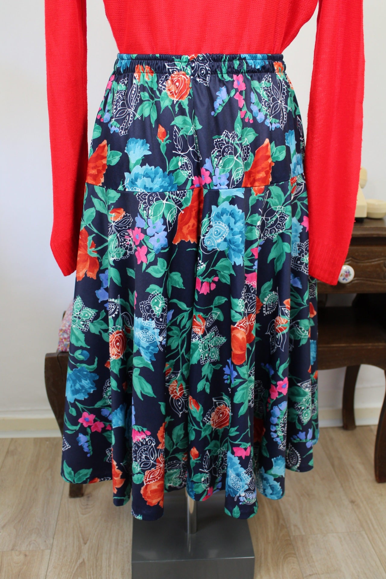 🍒🌸Jupe patineuse fleurie vintage 80's - Made in France - Taille 36 à 42🍒🌸