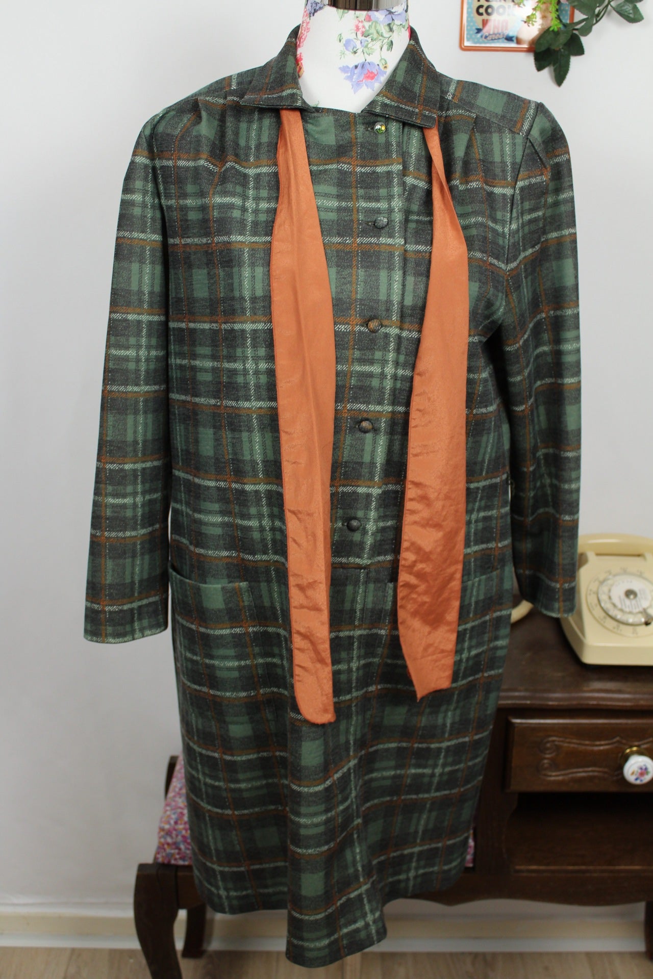 🌸🍒Robe vintage 70/80's Marcelle Griffon à carreaux & col lavallière - Taille 40/42🍒🌸