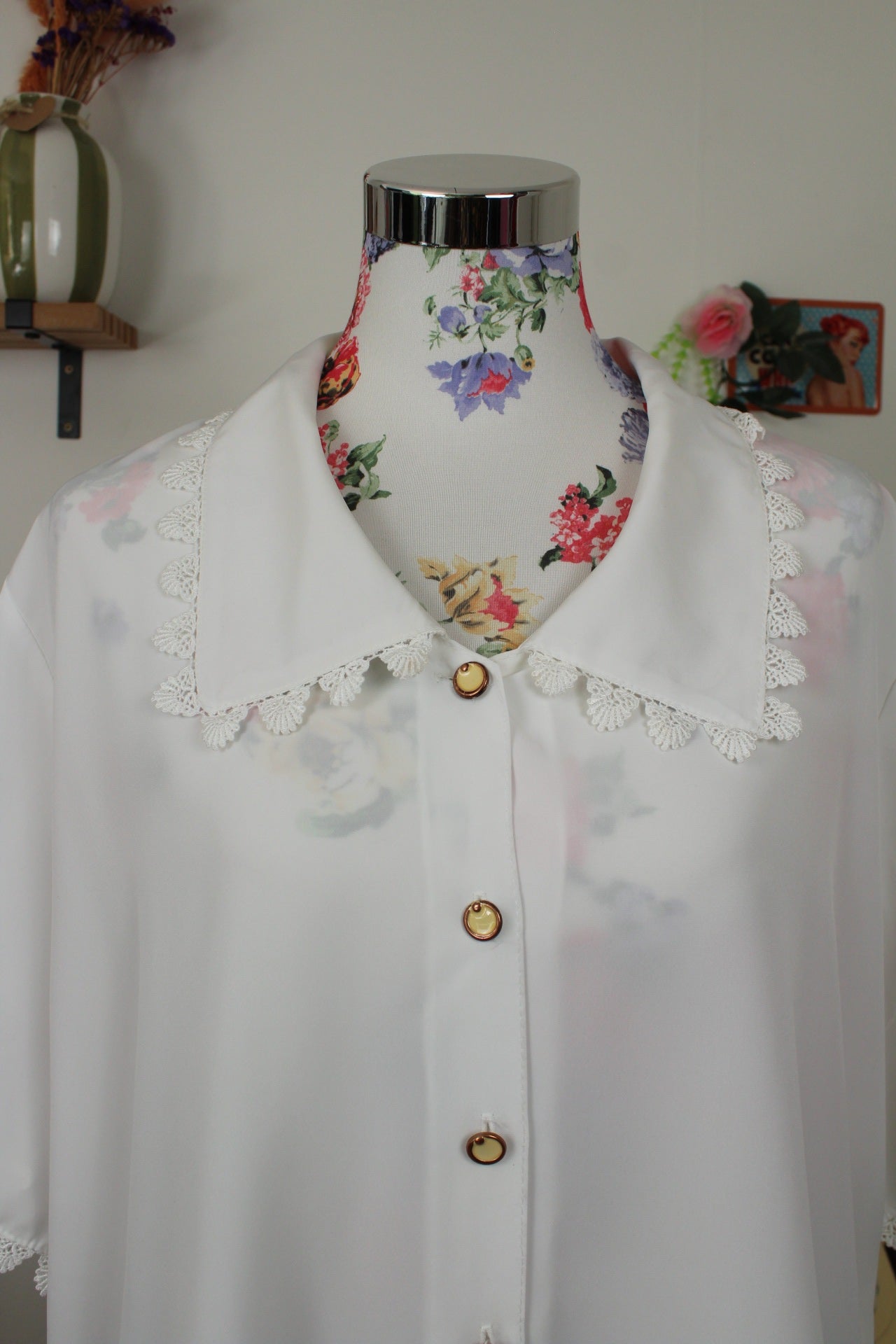 🌸🍒Chemise blanche vintage années 90 col brodé - Taille 48/50🍒🌸