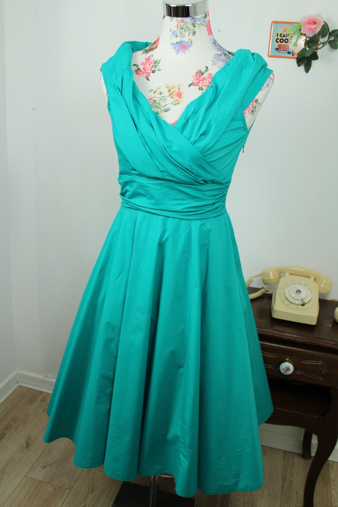 🌸🍒Robe pin-up/rockabilly Closet London turquoise & buste cache-cœur - Taille 36🍒🌸