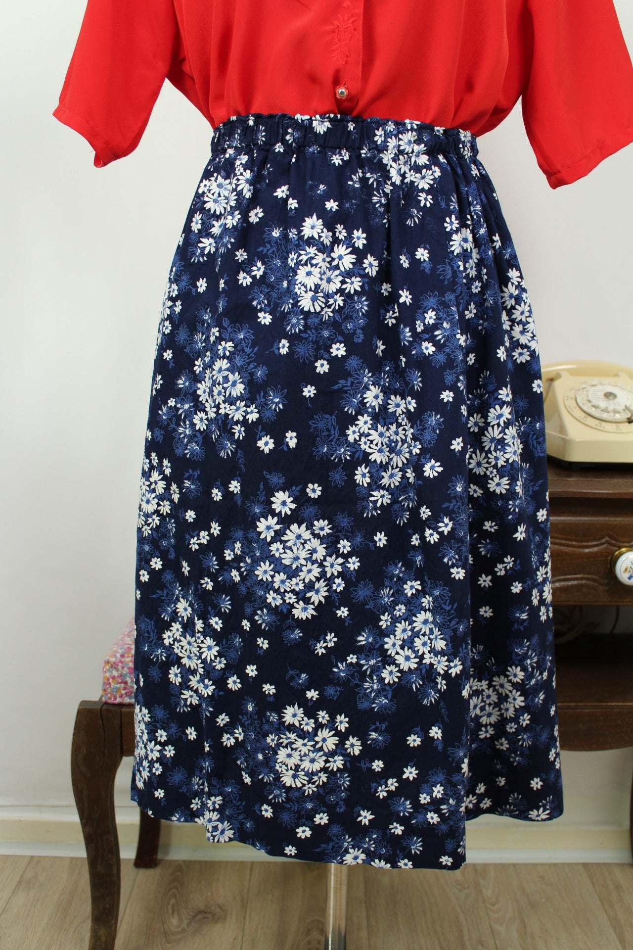 🌸🍒Jupe vintage 90's fleurie fait mains en coton - Taille 40 à 44🍒🌸