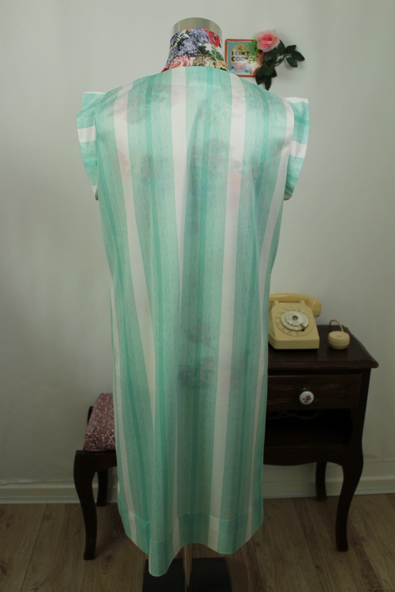 🌸🍒Robe vintage 80/90s rayée vert menthe - Taille 40/42🍒🌸