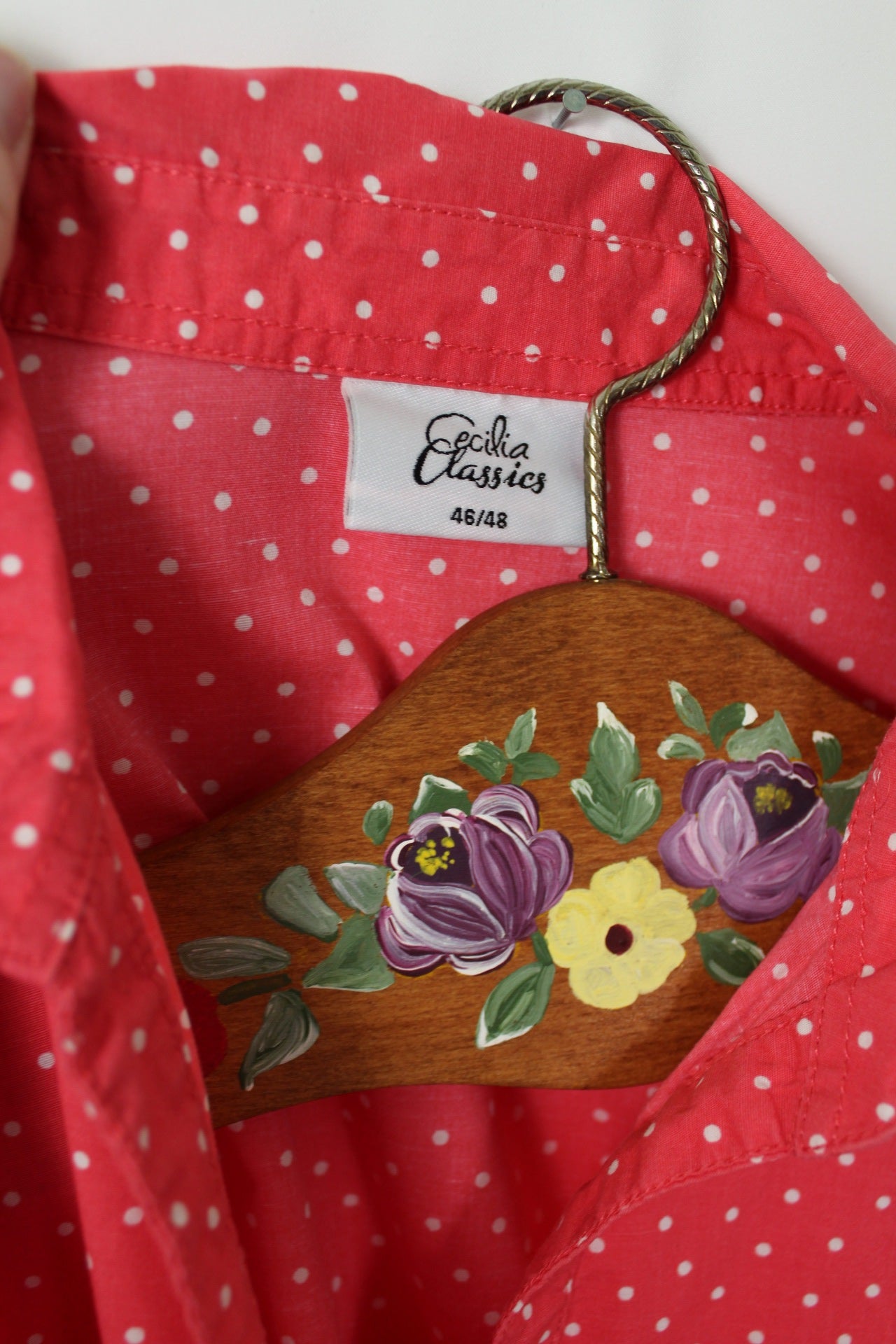 🌸🍒Chemise manches courtes vintage 90s/2000s rose bonbon à pois pin-up - Taille 42/44🍒🌸