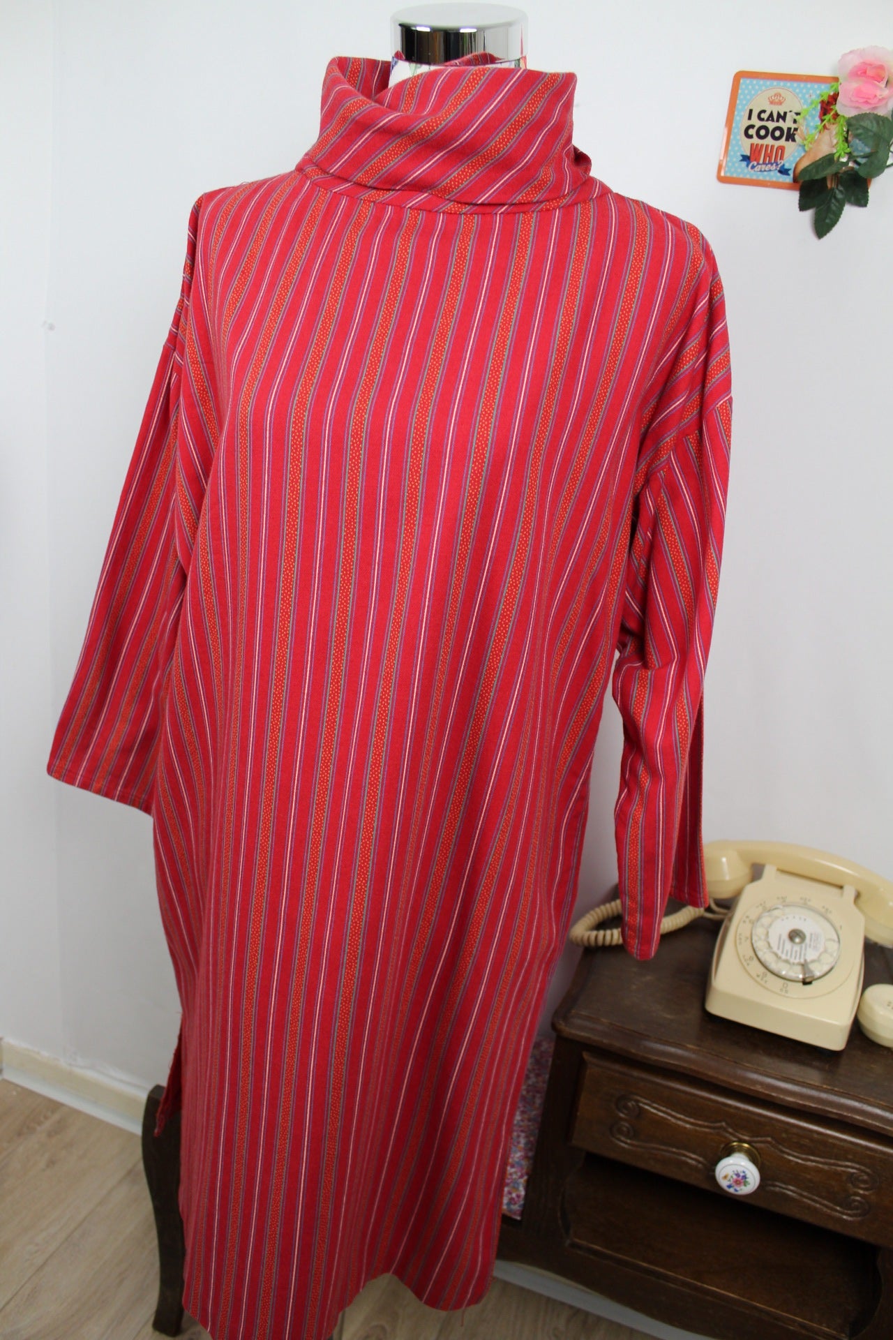 🌸🍒Robe d'hiver vintage 70s col roulé coton - esprit sweat fin - Taille 40 à 44🍒🌸