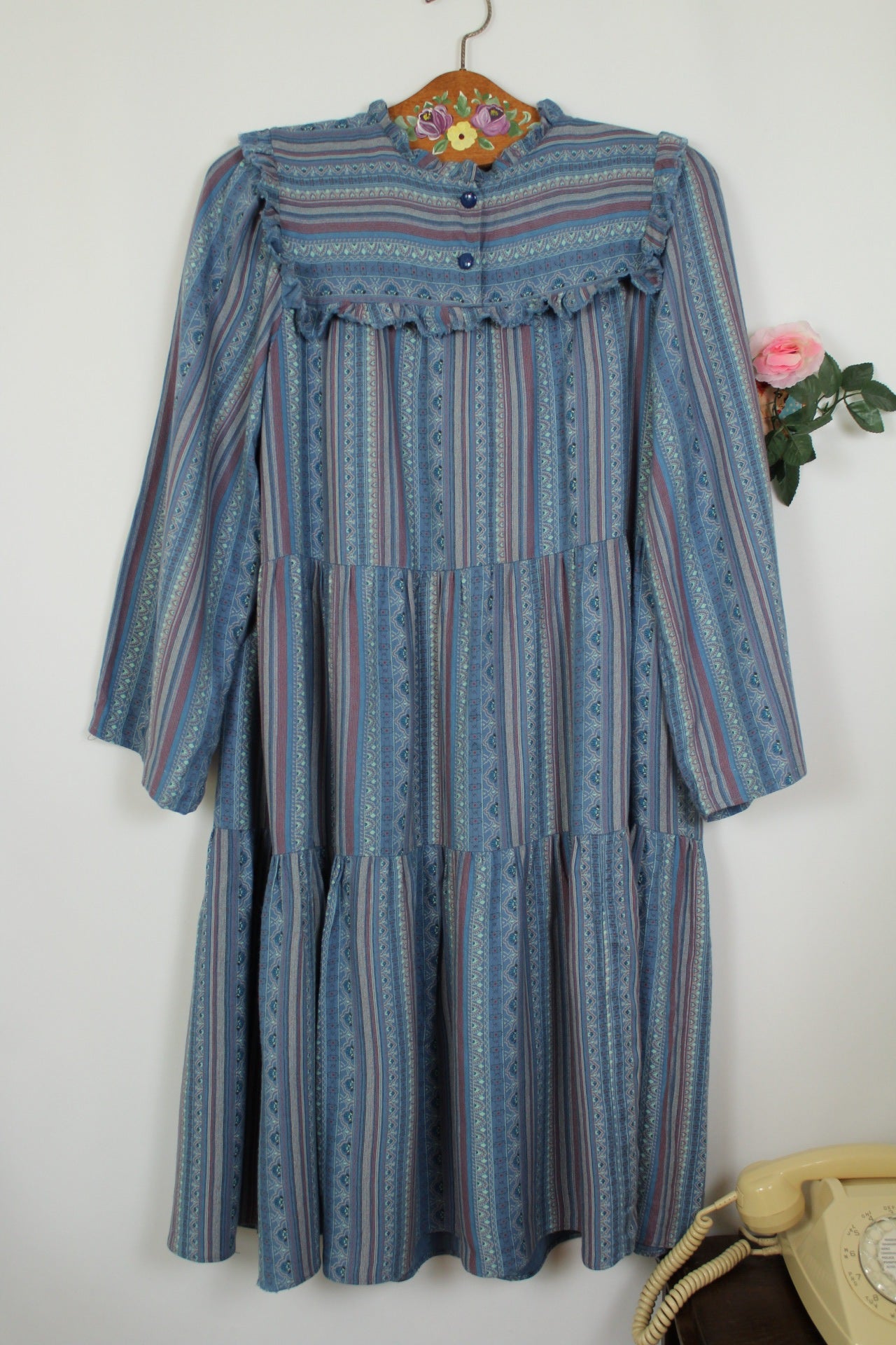 🌸🍒Robe vintage 90's rayée à volants & étages babydoll bohème - Taille 38/40🍒🌸
