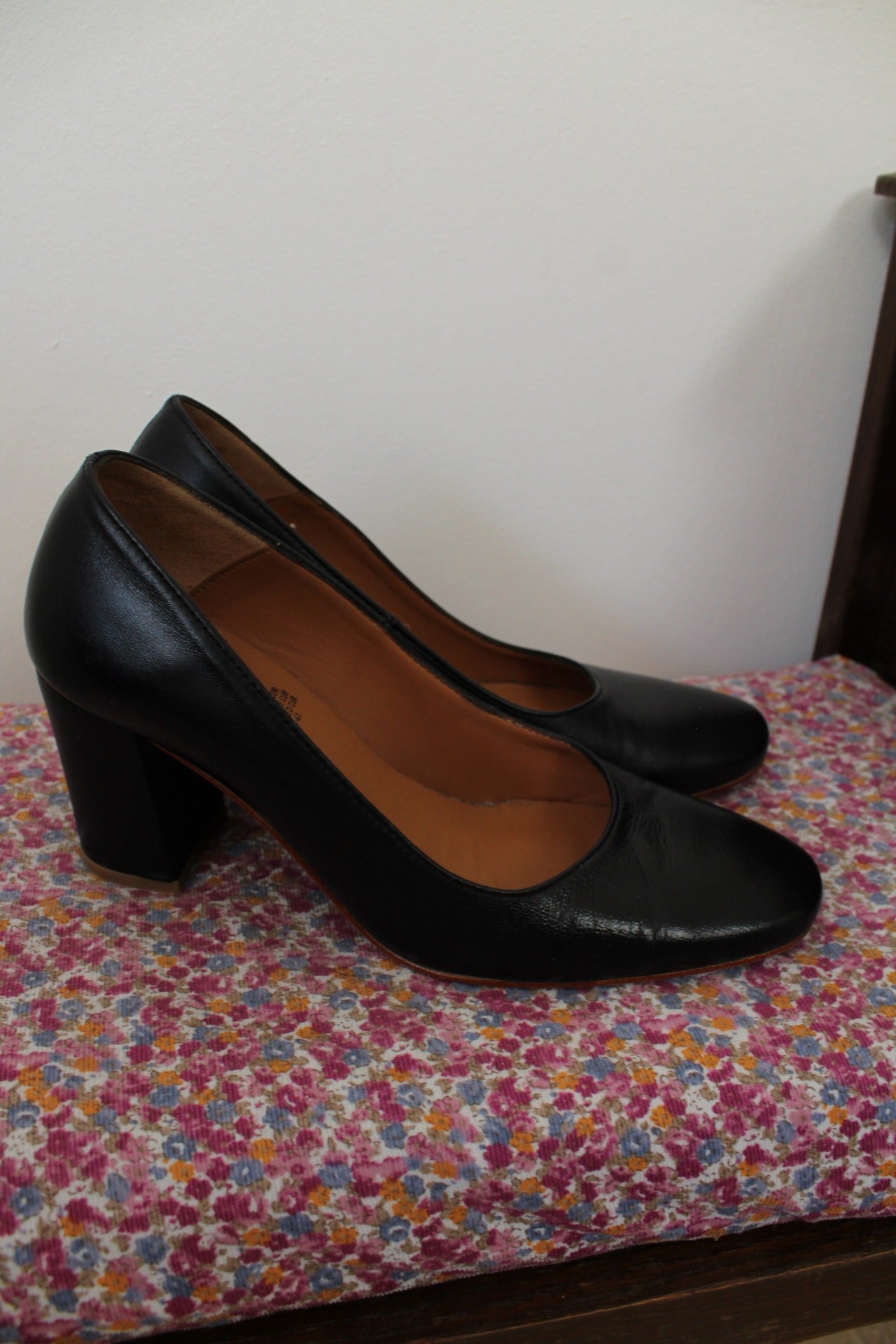 🌸🍒Escarpins rétro Les Fées de Bengale tout cuir & talon large - pointure 39🍒🌸