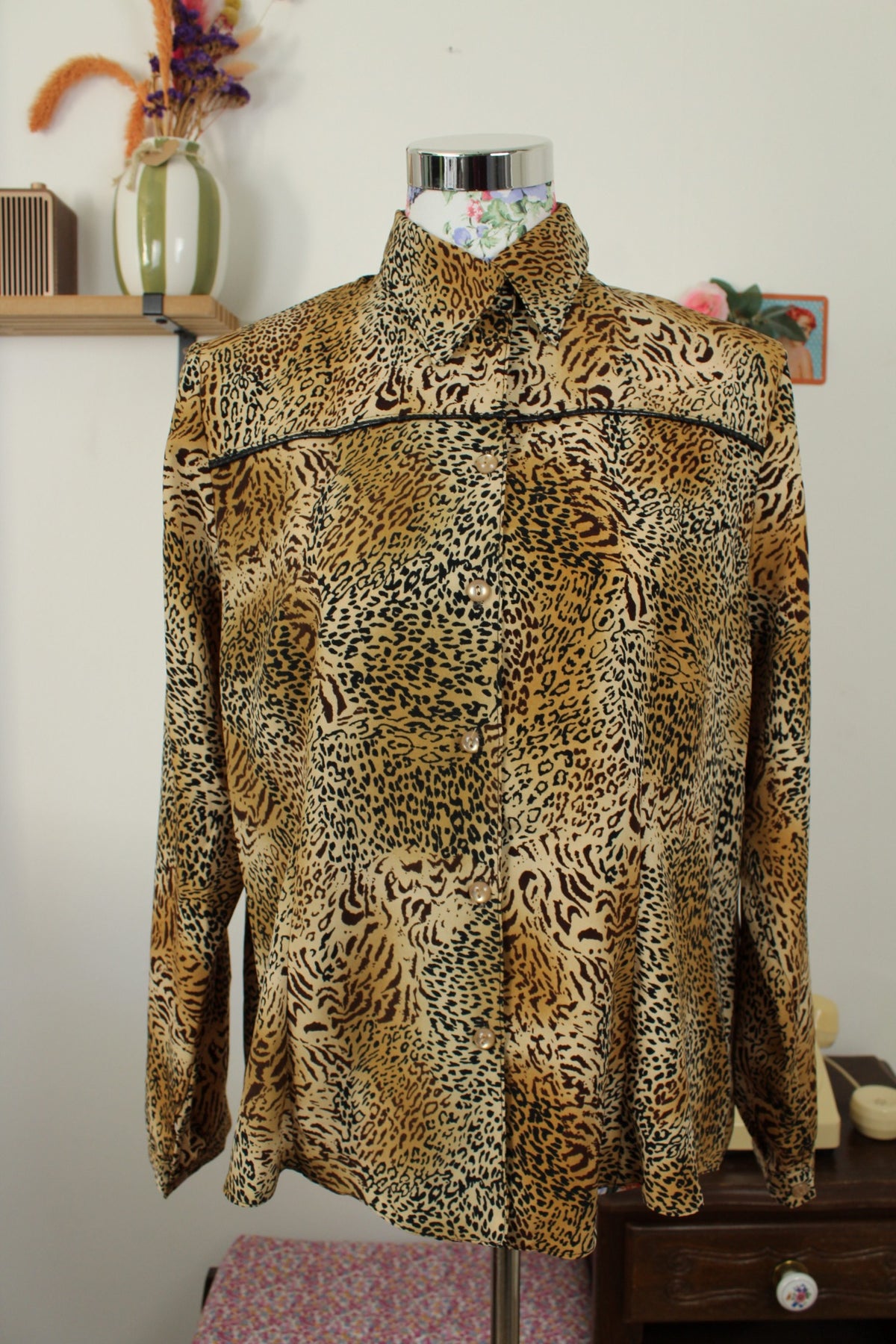 Chemise vintage années 90 imprimé animal chic léopard - Taille 42/44