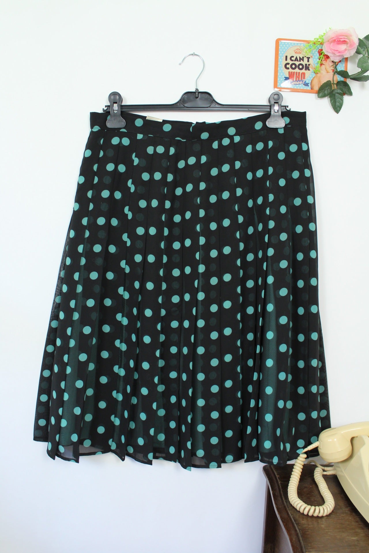 🌸🍒Jupe plissée vintage 80's à pois turquoise - inspiration pin-up 50's - Taille 44🍒🌸