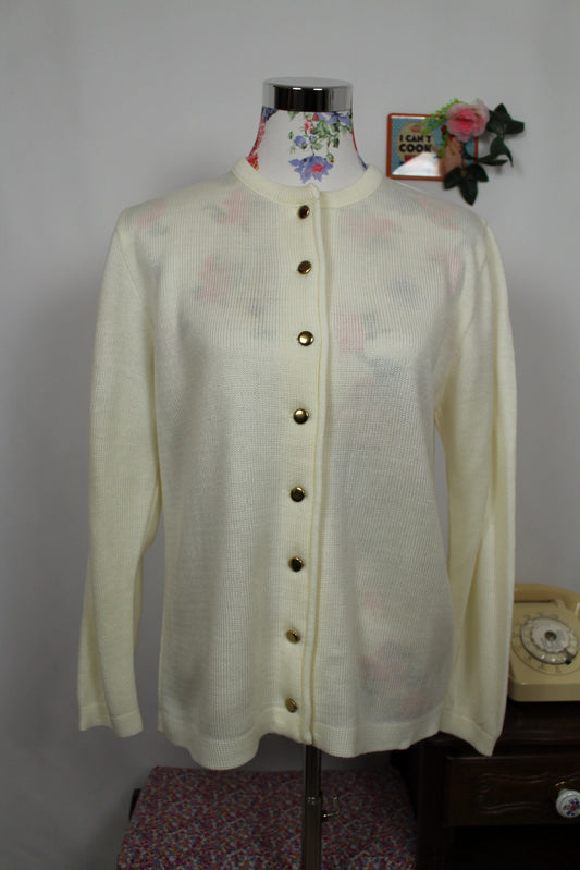 🍒🌸Pull cardigan écru vintage 80/90s - boutons dorés - Taille 38/40🌸🍒