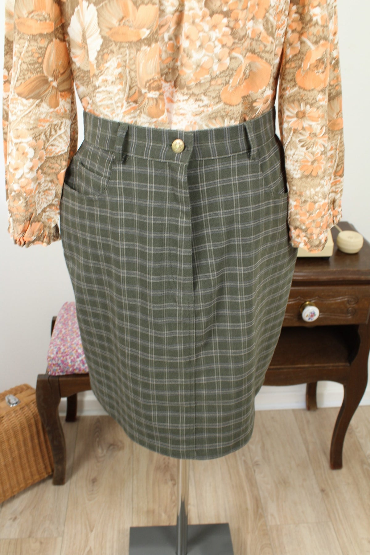 Jupe vintage années 90 à carreaux tartan vert foncé Chassé Croisé - Taille 38