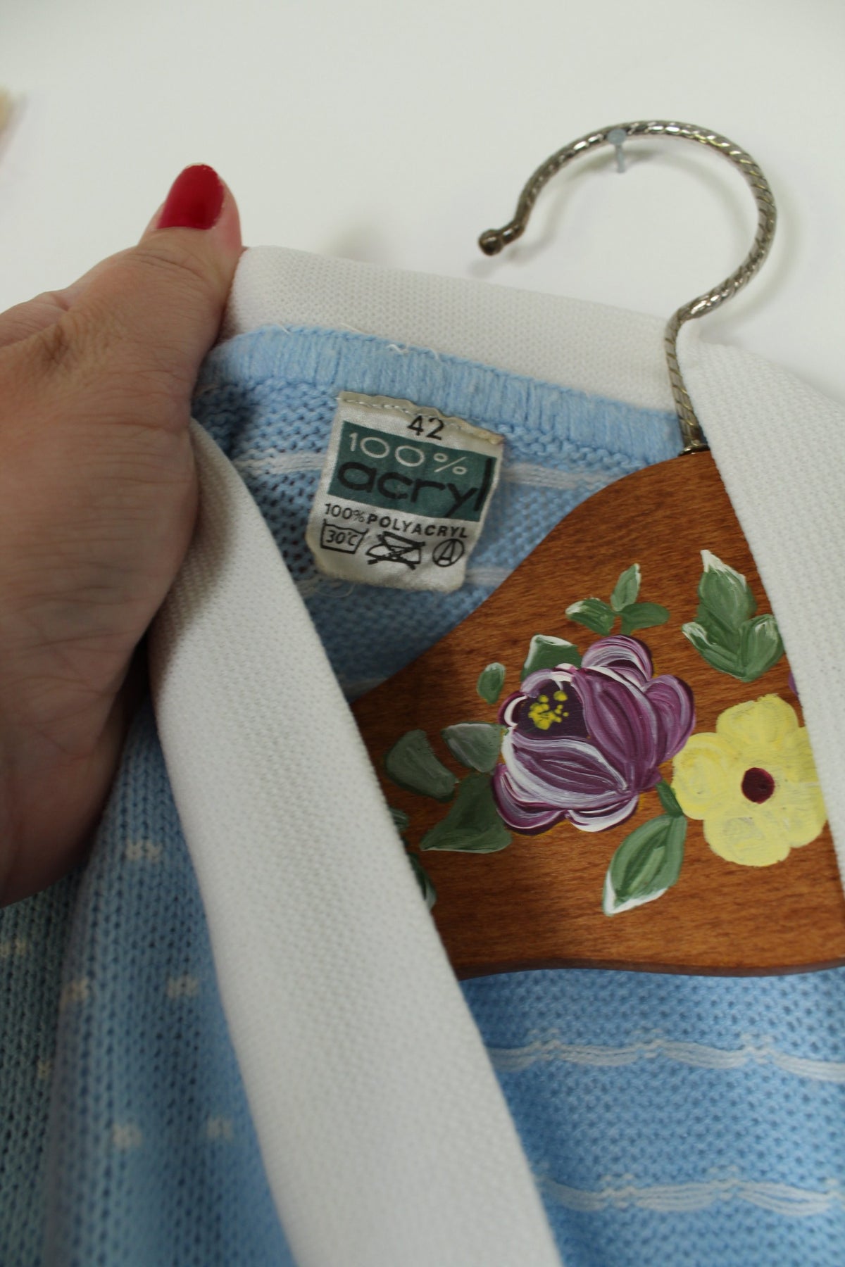 Cardigan pull vintage années 80 bleu ciel pep's à pois blanc - Taille 38