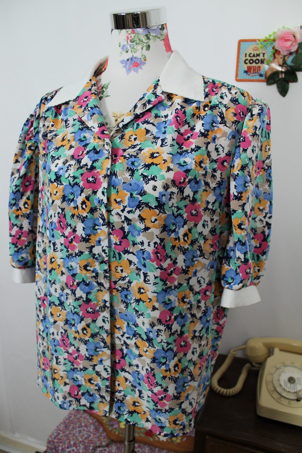 🍒🌸Chemisier vintage fleuri 70's à manches bouffantes - Maison du Jersey - Taille 42/44🌸🍒