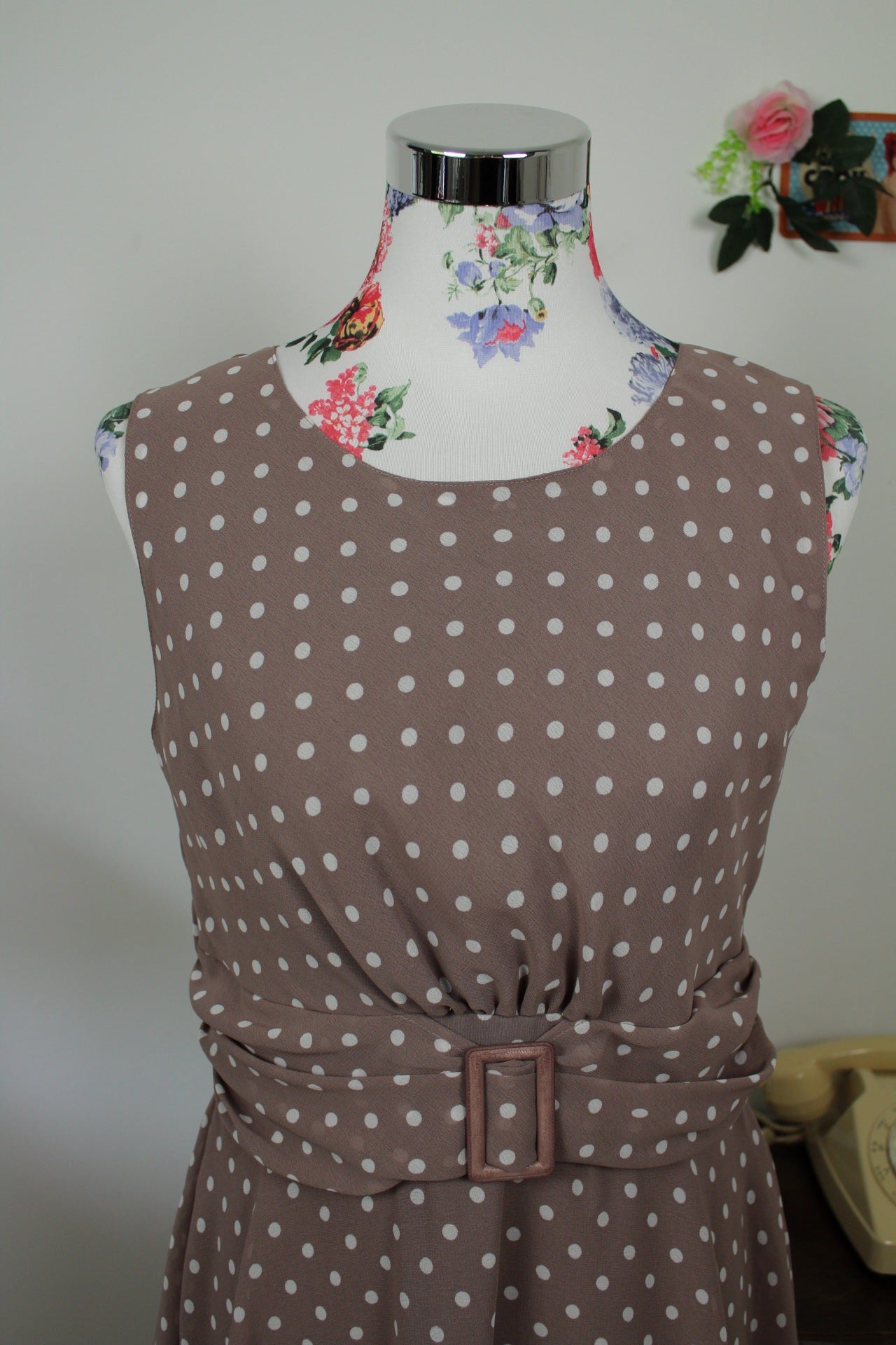 🌸🍒Robe vintage 80/90's à pois style pin-up avec ceinture intégrée - Taille 38🍒🌸