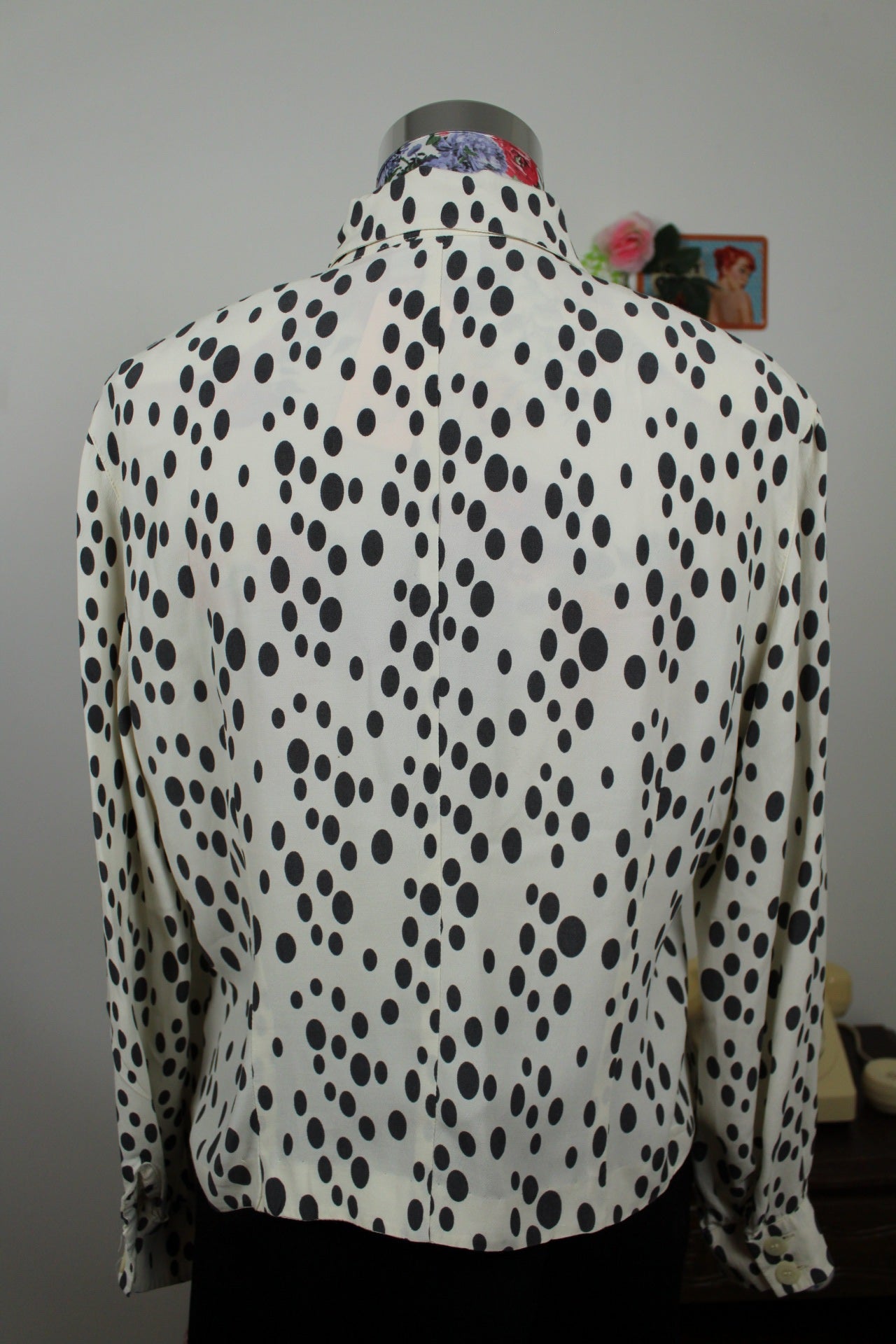 🌸🍒Chemise vintage Betty Barclay 80/90's - blanc écru & pois noir - Taille 40/42🍒🌸