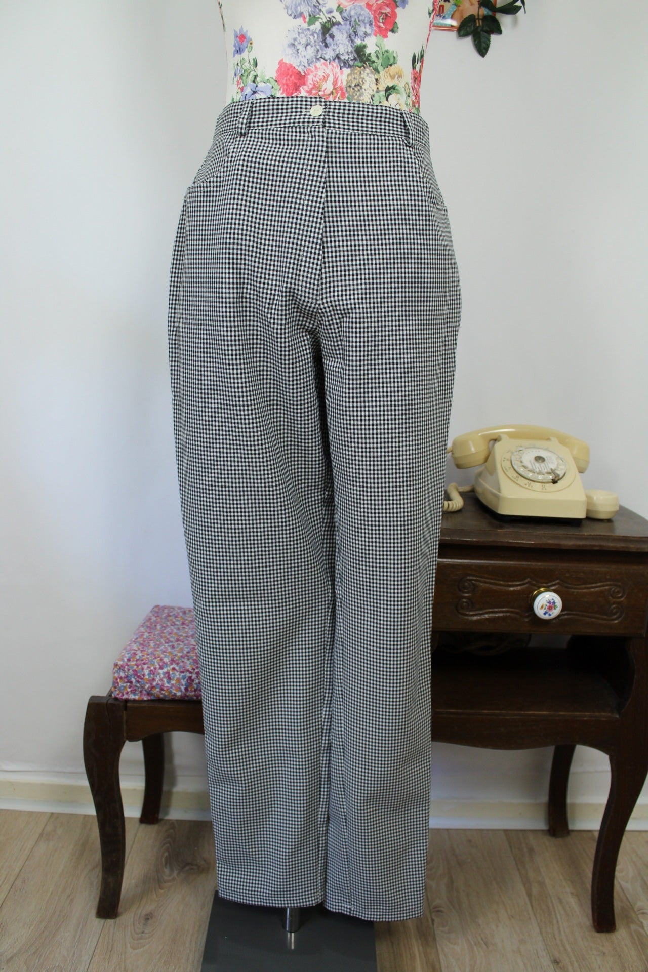 🌸🍒Pantalon vintage 90's vichy carreaux noirs & blancs skinny - Taille 38🍒🌸