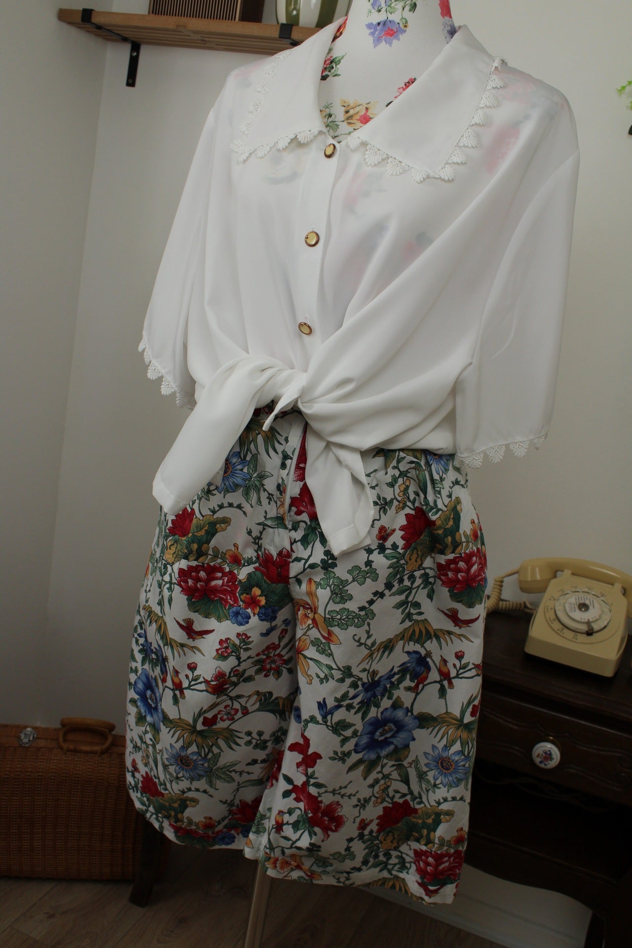 🌸🍒Chemise blanche vintage années 90 col brodé - Taille 48/50🍒🌸