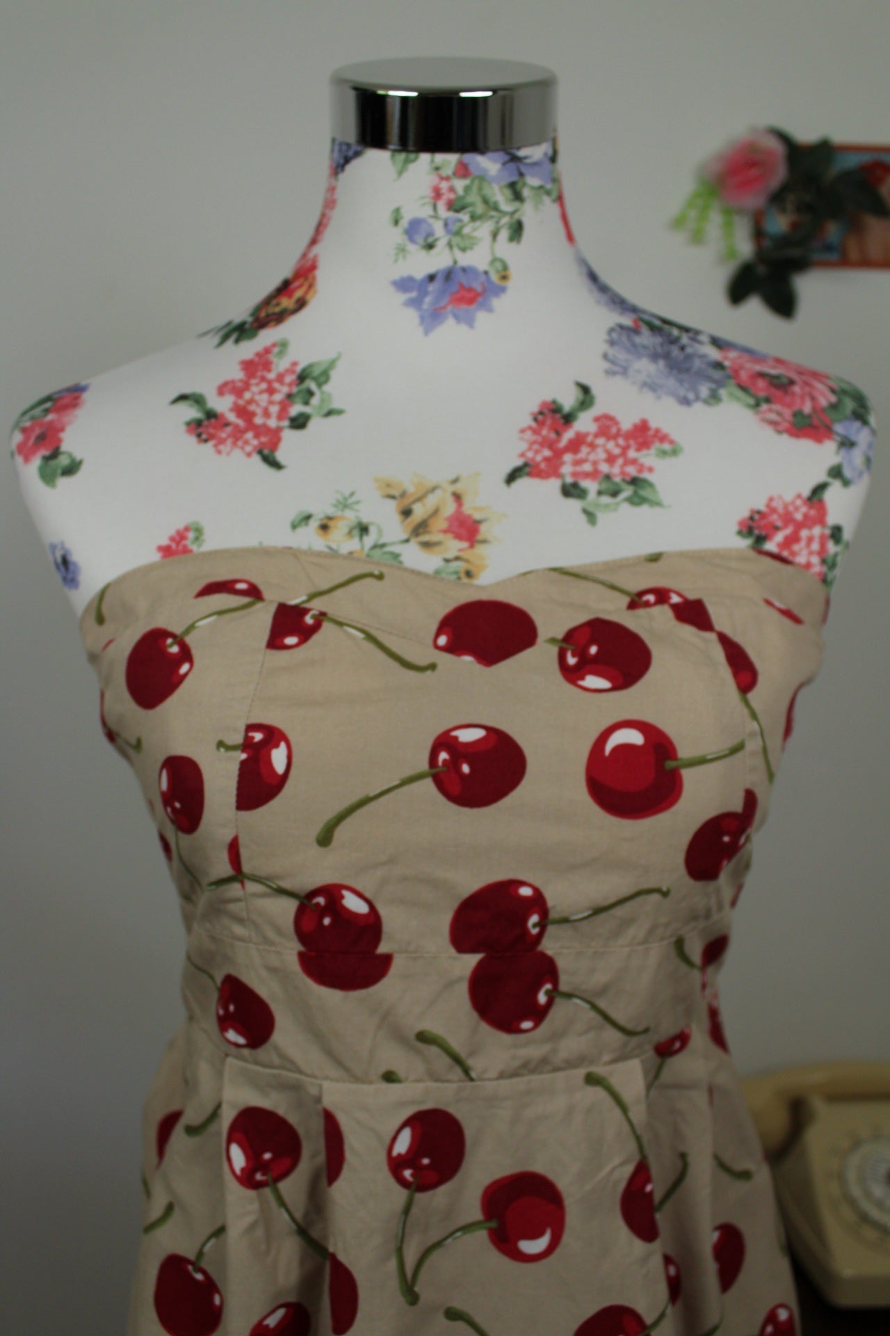 🍒🌸Robe rockabilly/pin-up bustier motif cerises en coton - Taille 38🌸🍒