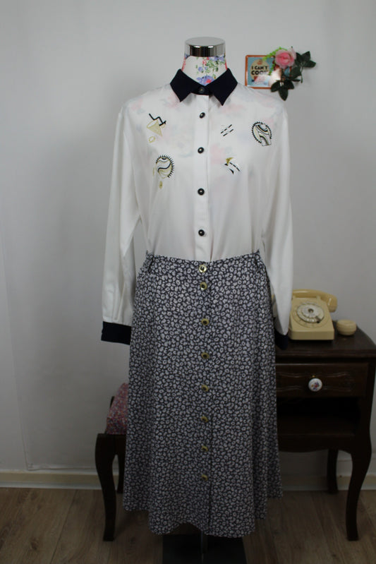 🍒🌸Jupe vintage 90's Claude Bauer - motifs éléphants et feuillage - Taille 40/42🌸🍒
